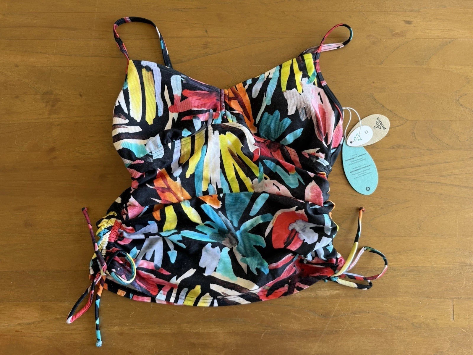 prAna Moorea Tankini Swim Top Ruched Sides Removable Cups Womens Small NEW