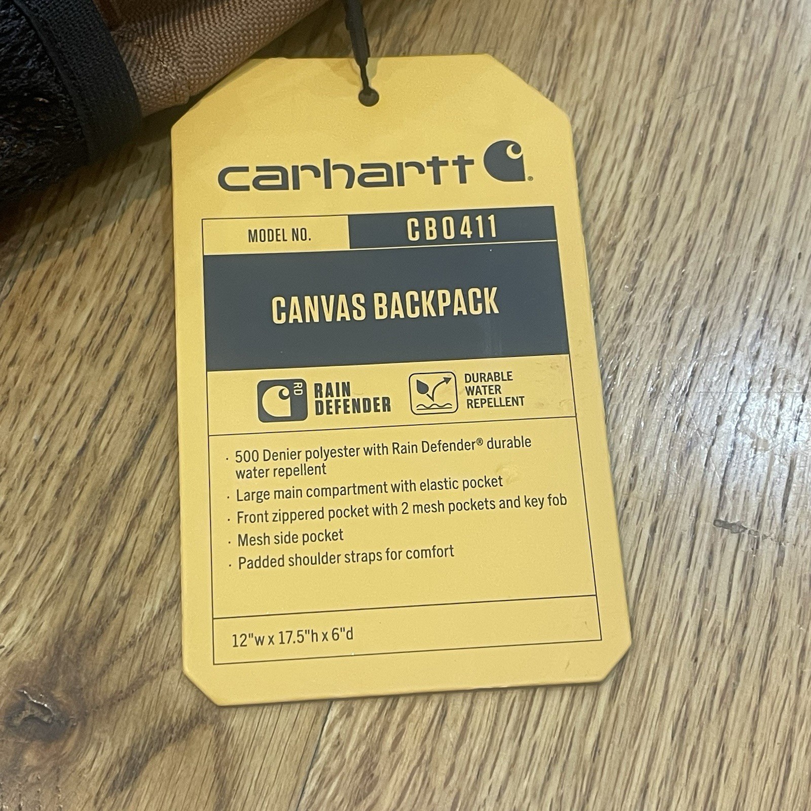 Carhartt CB0411 Rain Defender Backpack Brown Canvas School Work Bag NWT