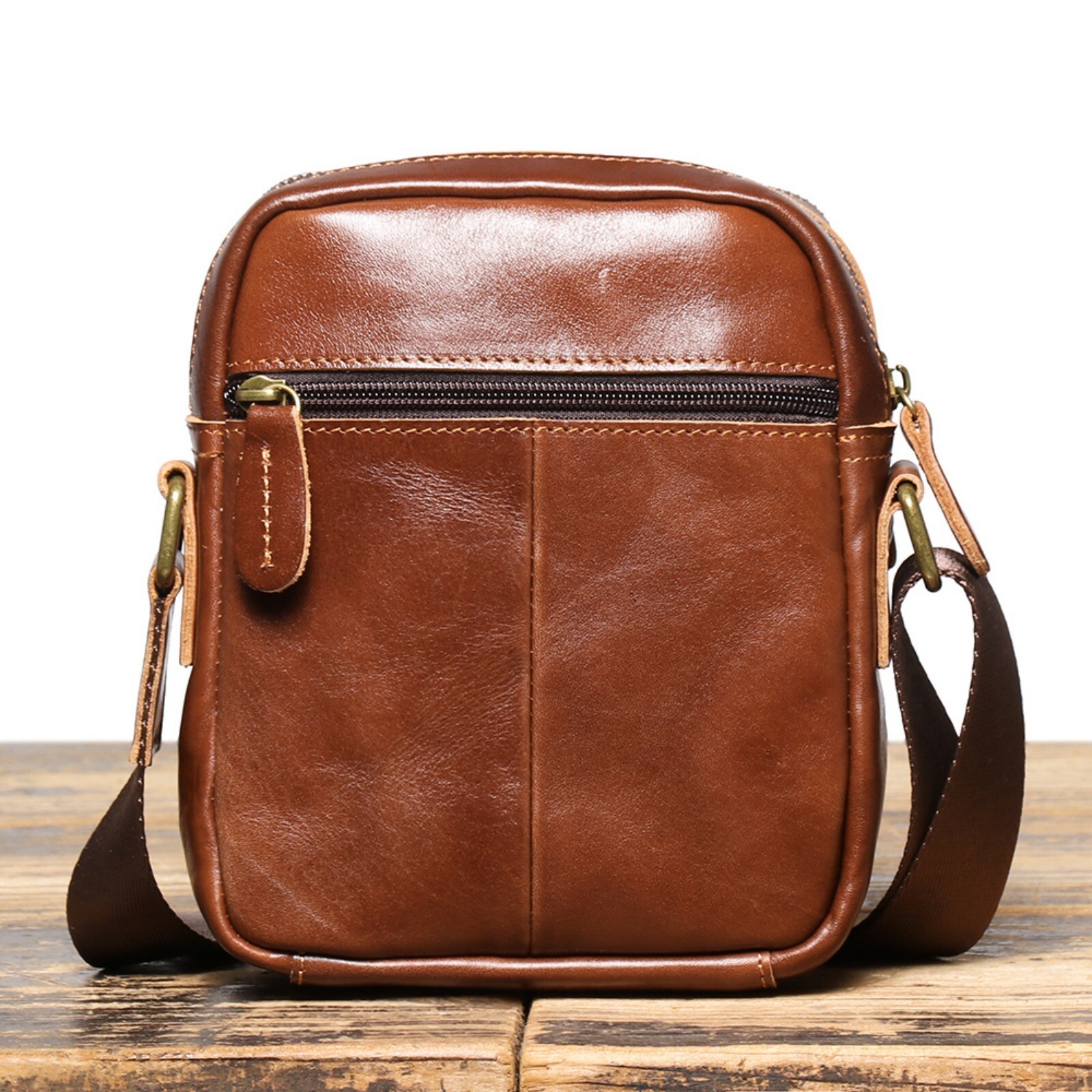 Men’s Leather Crossbody Bag Small Shoulder Bag Genuine Leather Travel Compact