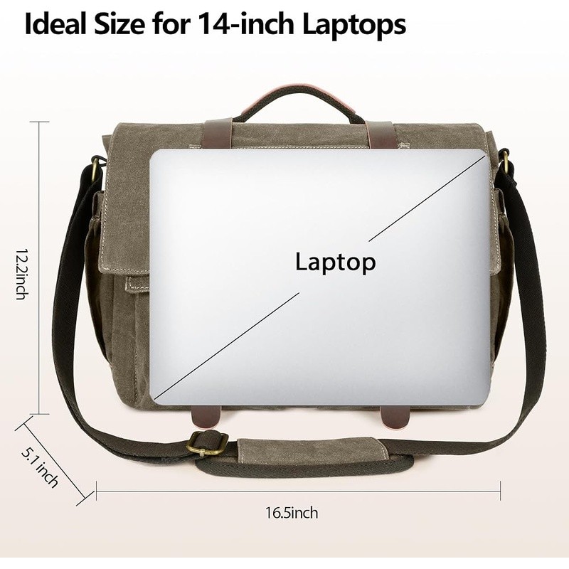 Water-resistant Durable Messenger Bag Laptop Vintage Canvas Adjustable Strap New