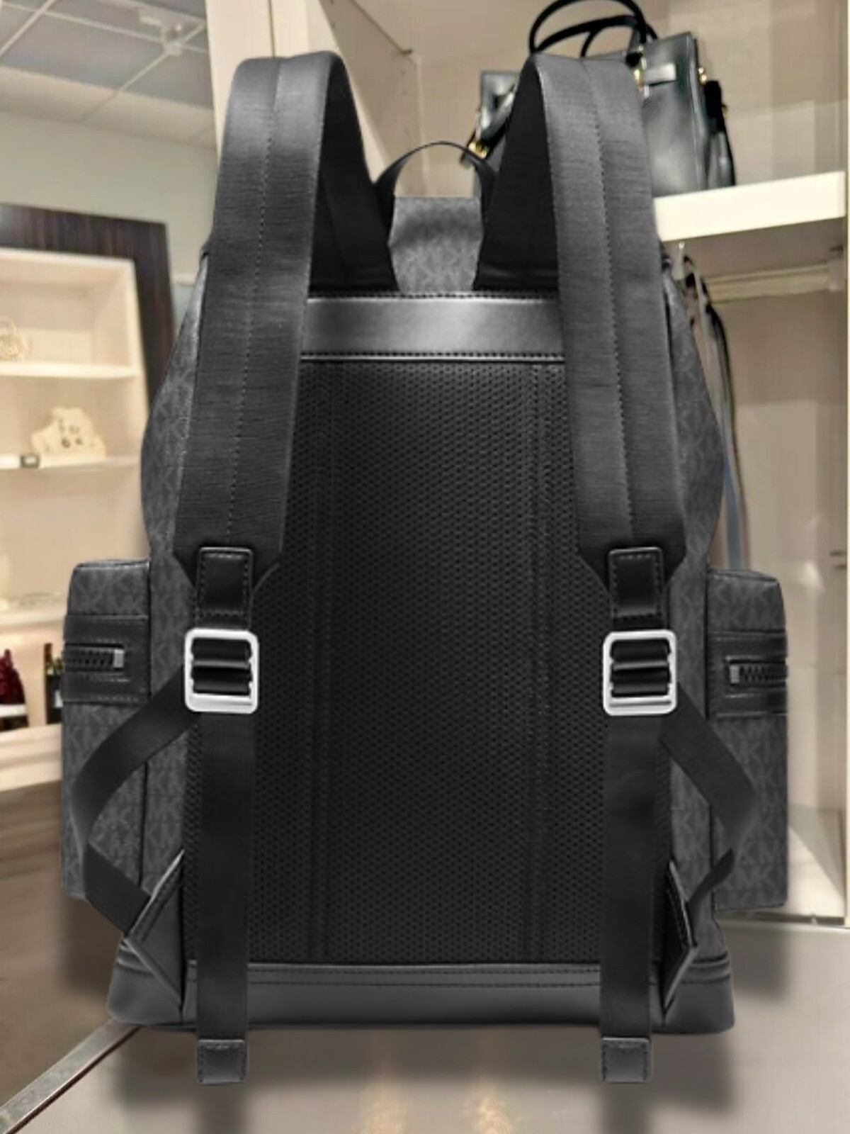 Michael Kors Cooper Men Logo Pocket Shoulder Backpack Travel Bag Black
