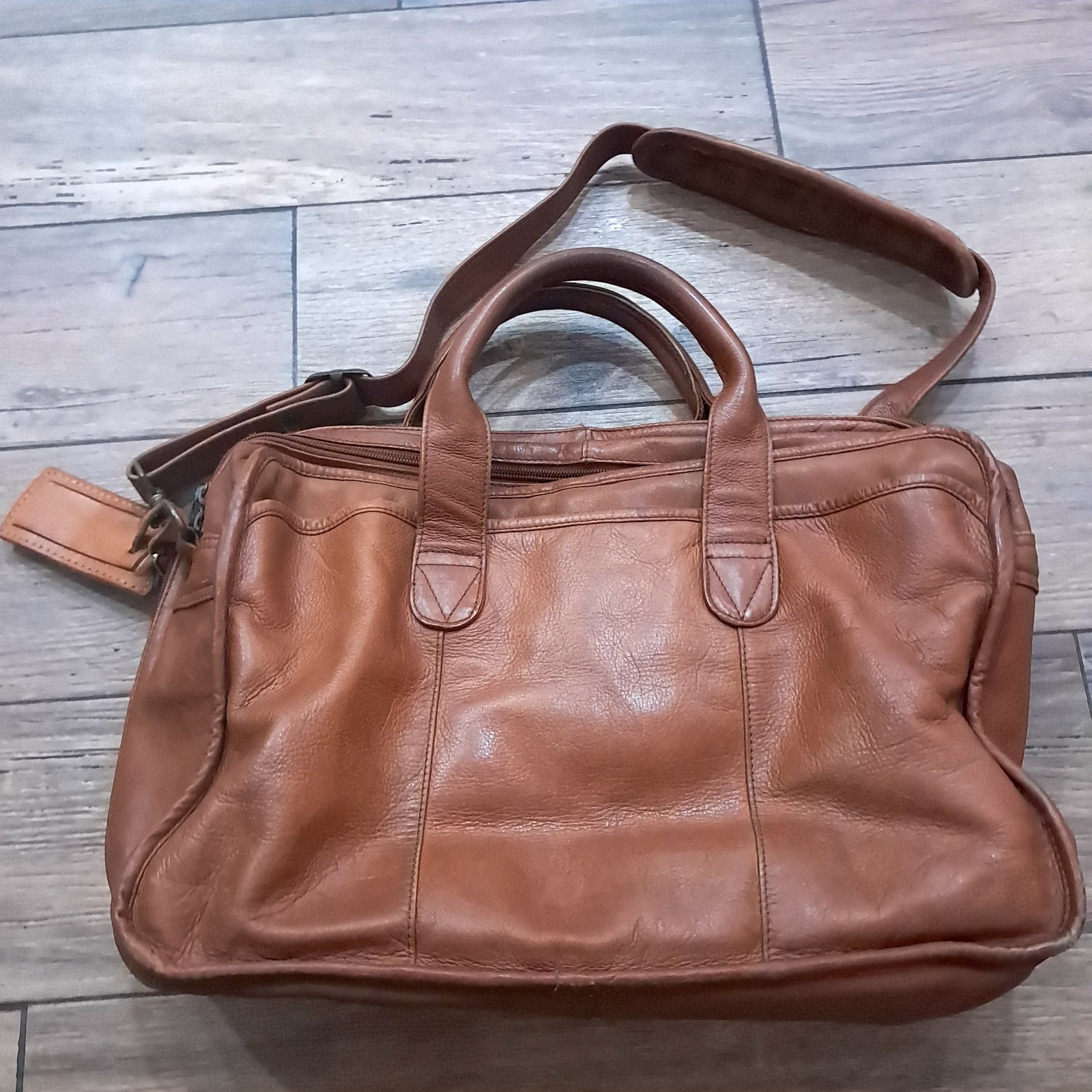 EKA Leather Briefcase Crossbody Laptop Document Case camel brown tan Vintage