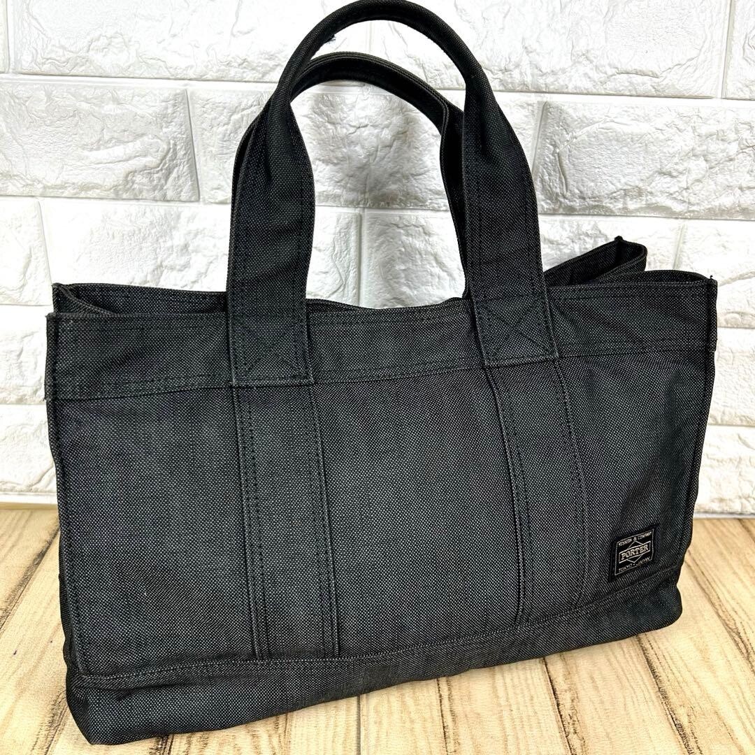 PORTER Smoky Gray Tote Bag Cotton Canvas Handbag Japan 34cm x 20cm x 14cm
