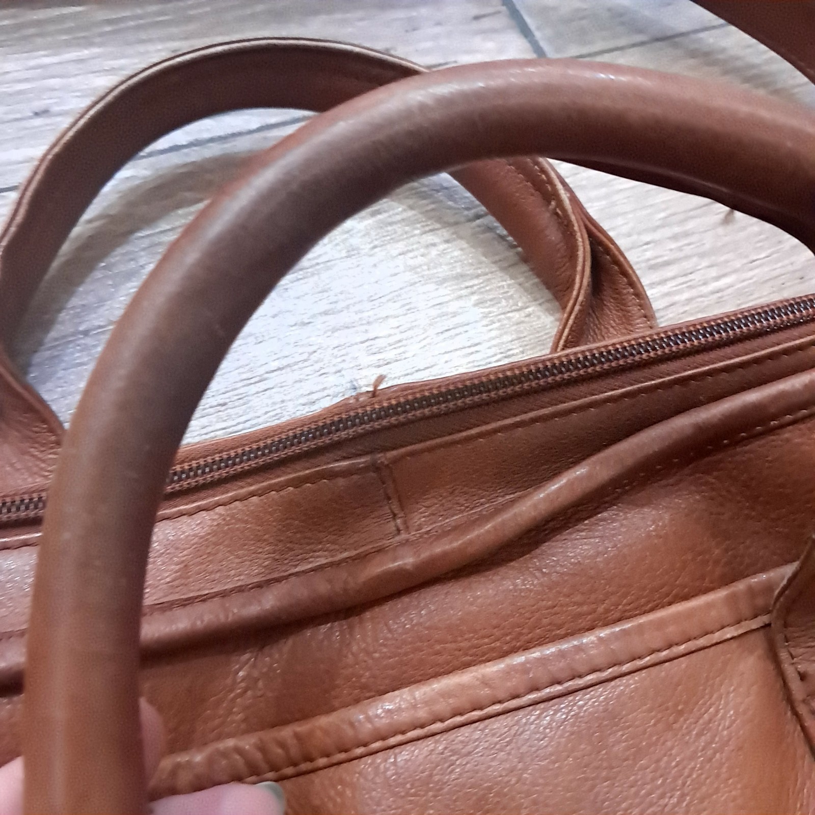 EKA Leather Briefcase Crossbody Laptop Document Case camel brown tan Vintage