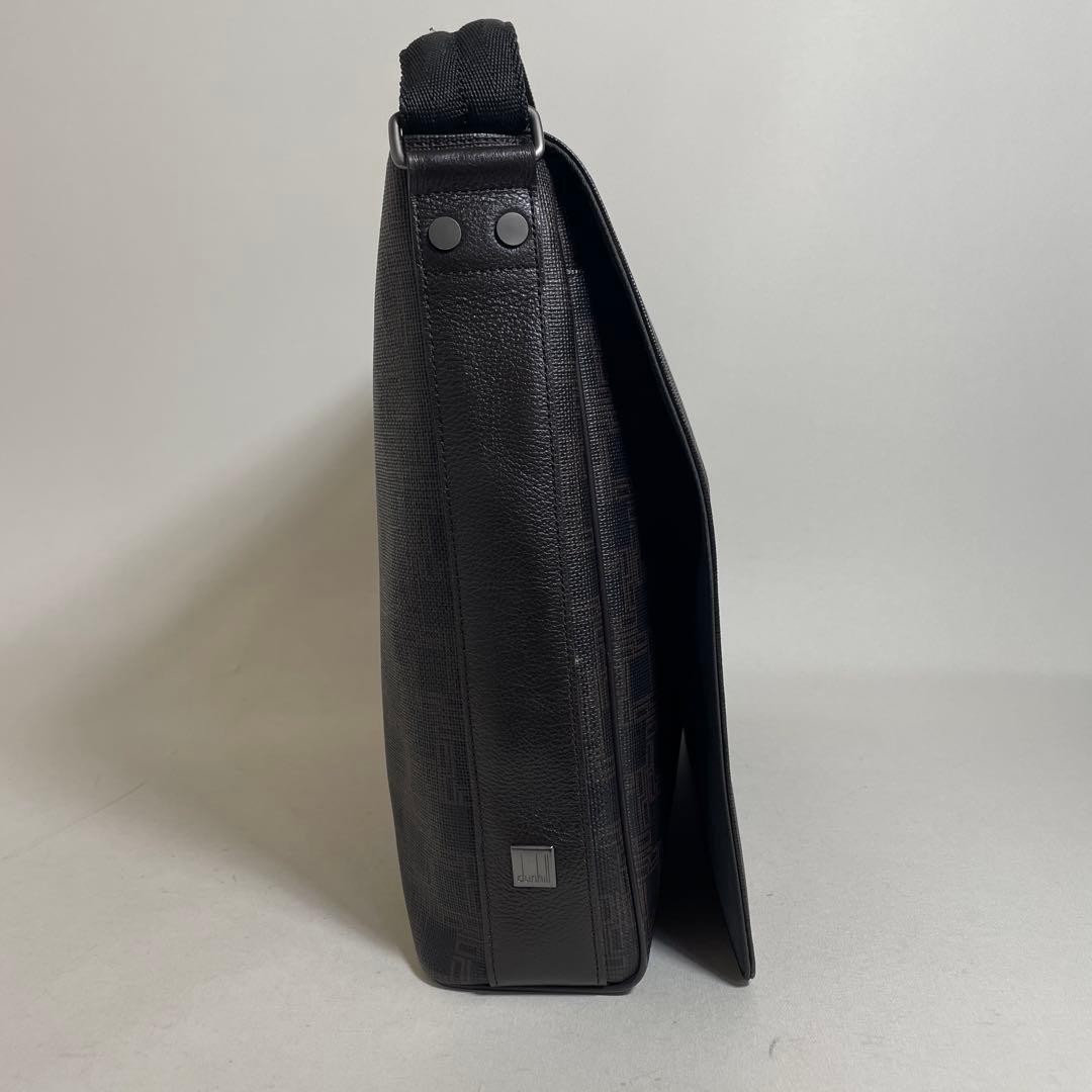 Dunhill Messenger Bag Dark Brown PVC Leather Adjustable Strap 29×33-37cm