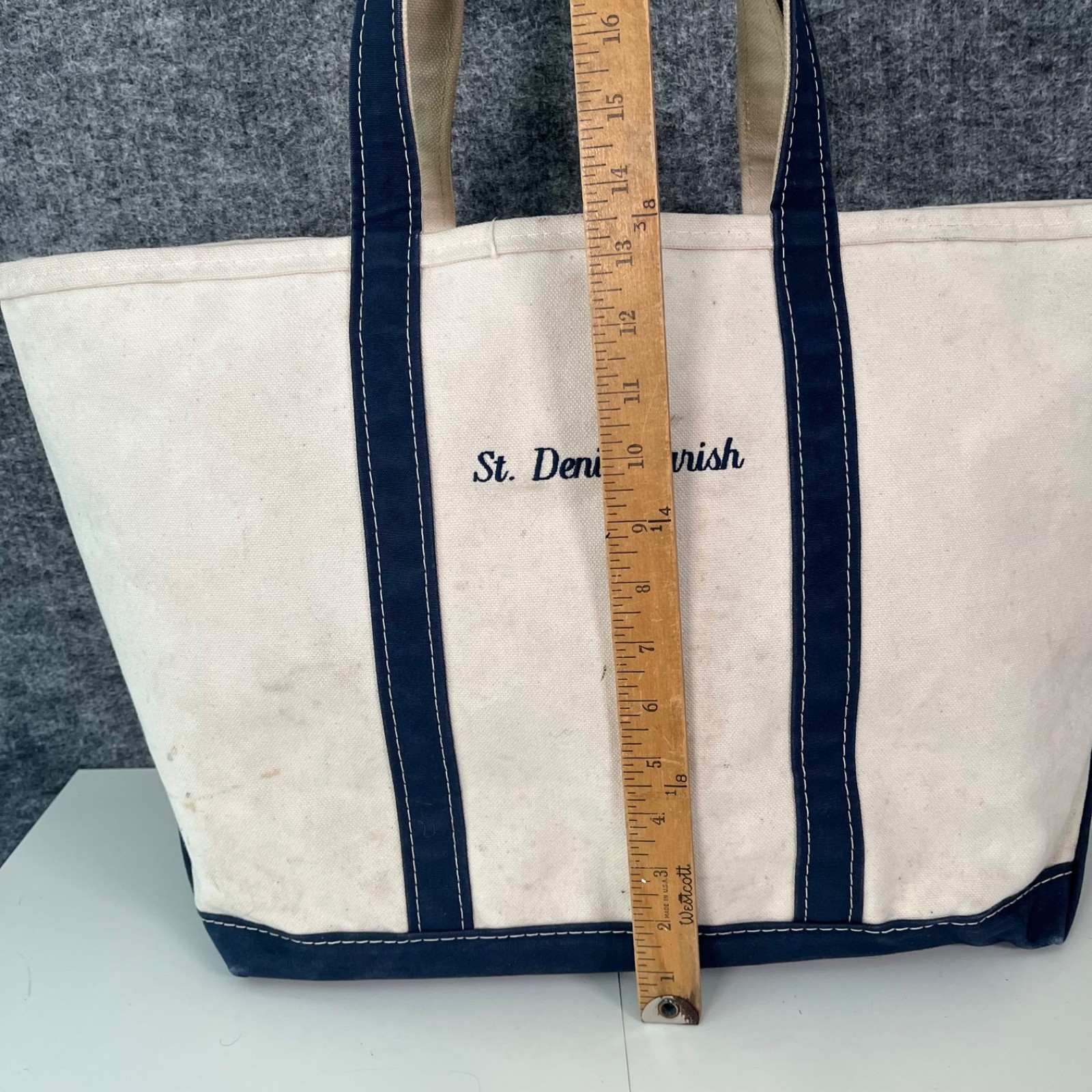Vintage Boat & Tote Bag LL Bean USA Utility White Navy Outdoors Canvas Beach 80s