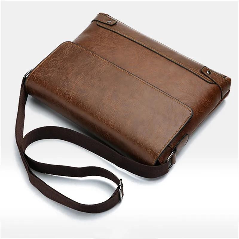 Men’s Solid Color Retro Pu Leather Shoulder Bag, Casual Business Messenger Bag