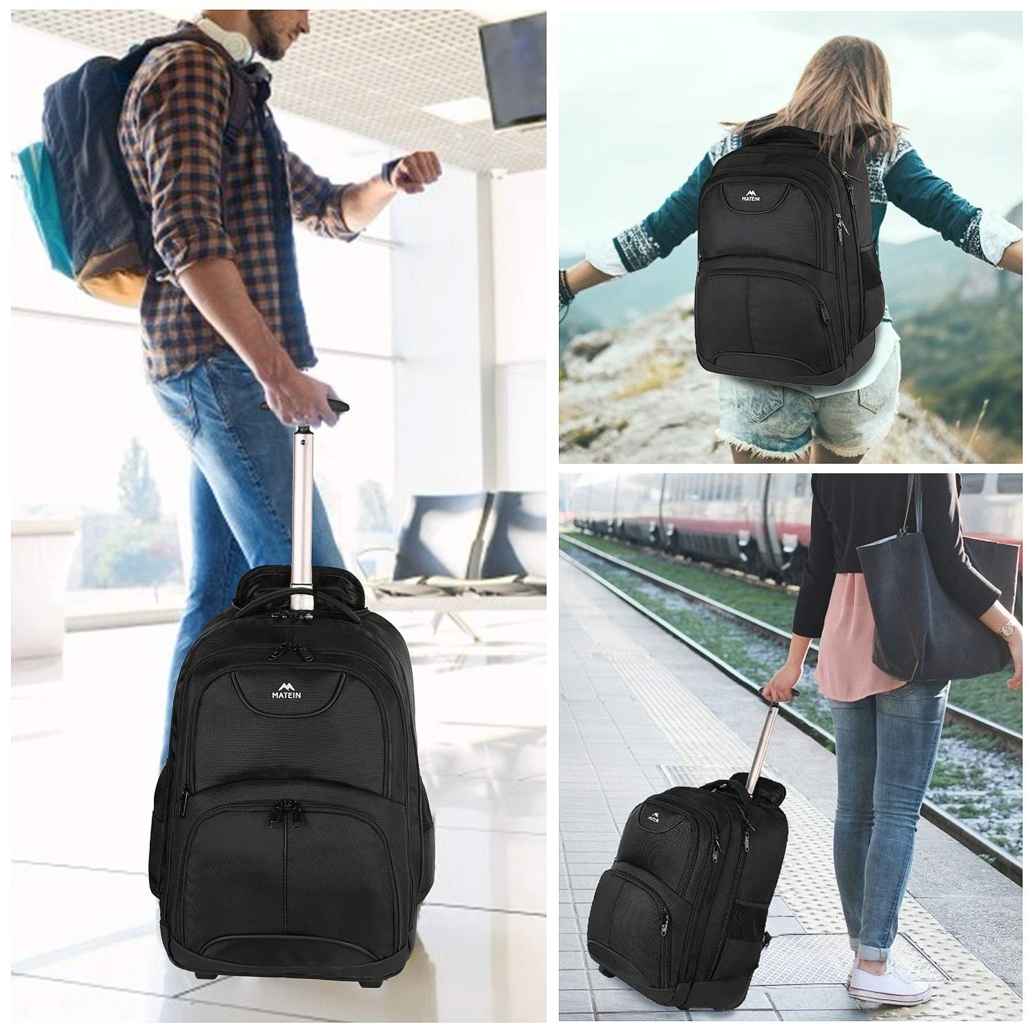 MATEIN Rolling Backpack, 17 inch Water Resistant Wheeled Laptop Backpack | Ca…