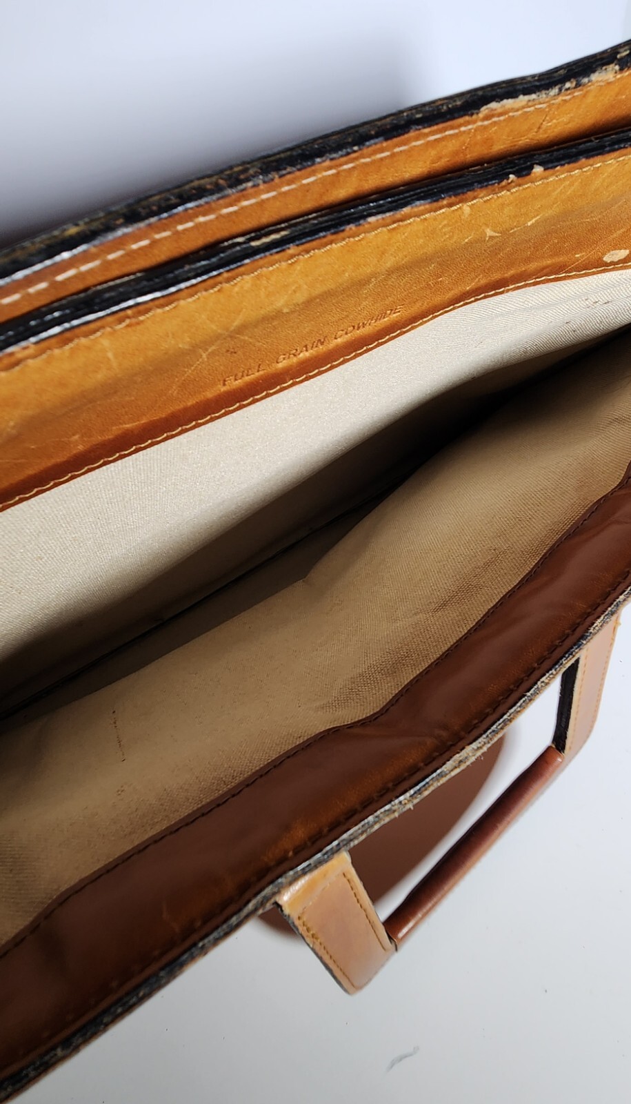 SCHLESINGER Executive Attache Briefcase Tan Brown Cowhide Leather Bag 17x12x3