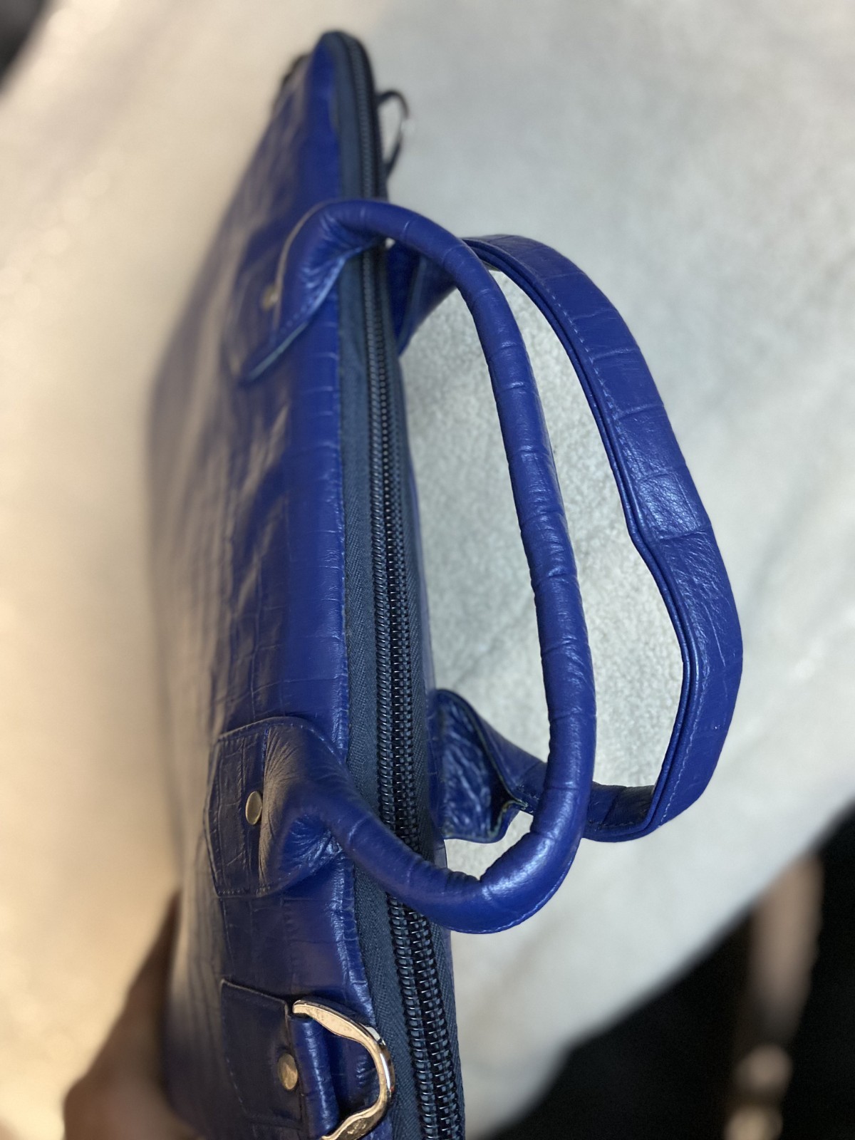 Blue Premium Leather Laptop Briefcase w/ Strap Business Bag Messenger