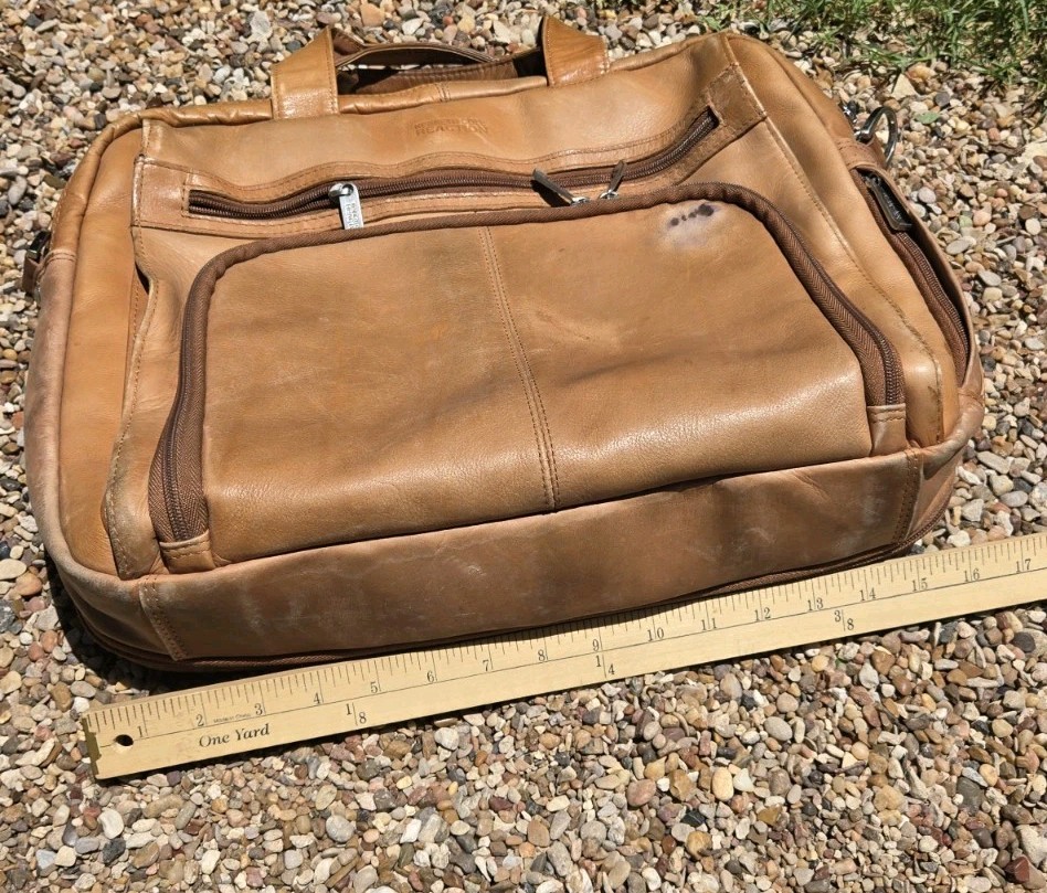 Kenneth Cole Reaction Leather Messenger Bag Brown Briefcase Laptop 16×13 VNTG