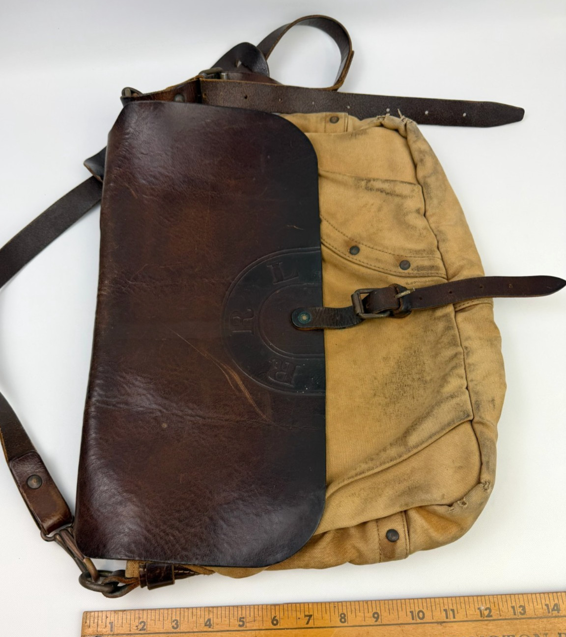 Vintage RRL Double RL Ralph Leather & Canvas Messenger Shoulder Bag DISTRESSED