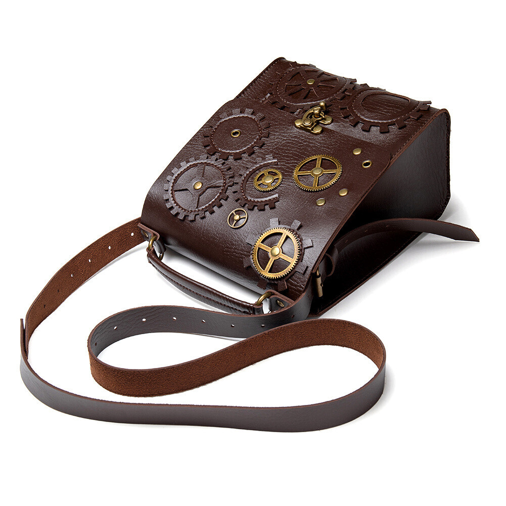 GEARDUKE Men Women Gothic Steampunk Crossbody Shoulder Messenger Leather Bag