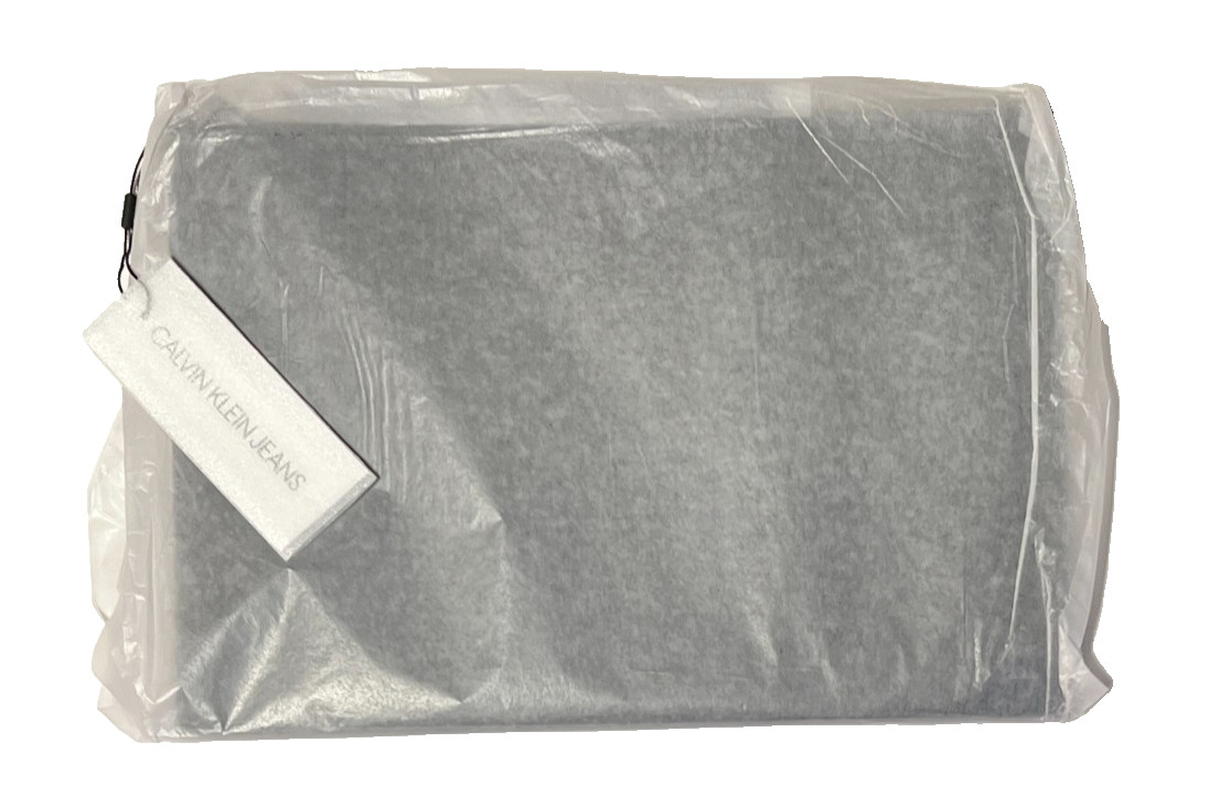 Calvin Klein CK Logo Men’s Large Black Leather Zippered Bag Pouch Case Tote