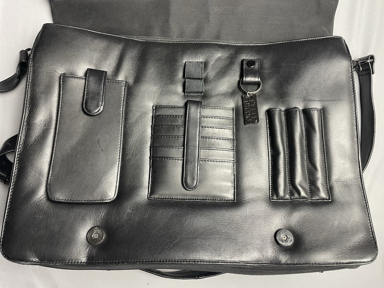 Wilsons Leather Pelle Studio Black Messenger Laptop Computer Bag EUC
