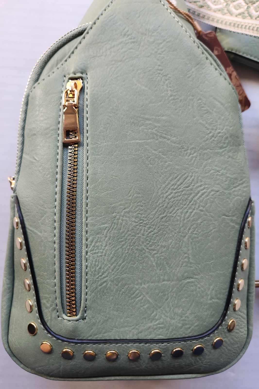 Sam & Hadley Western Light Olive Green Crossbody Sling Bag with Studded Accent