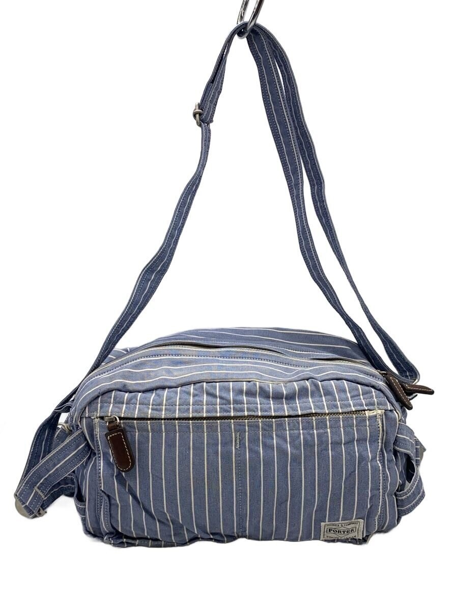 Authentic PORTER Cotton Shoulder Bag Blue 12.5cm Depth, 16cm Height, 27cm Width