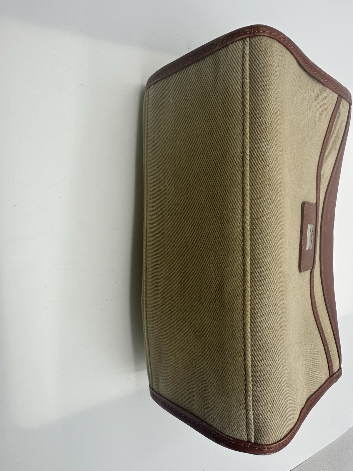 CUTTER & BUCK KHAKI FABRIC CANVAS BROWN LEATHER TRIM TOILETRY TRAVEL BAG