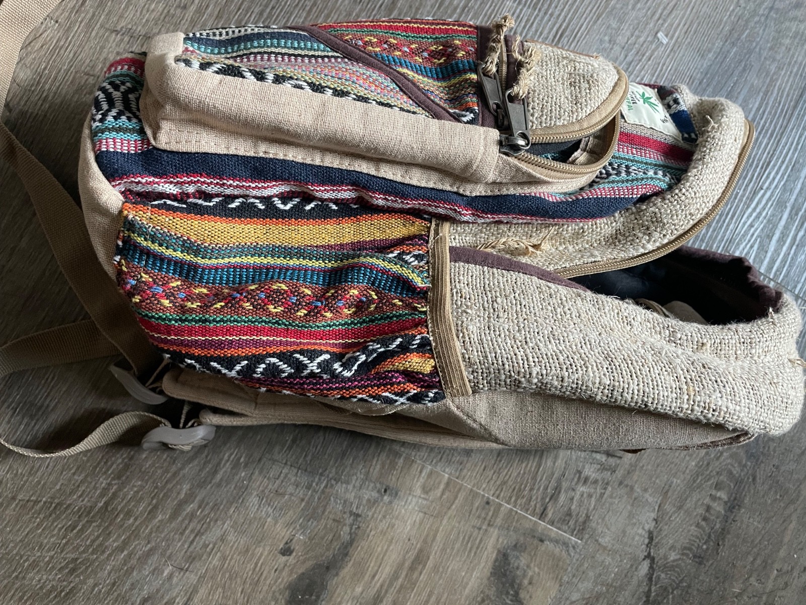 Himalayan Hemp THC Free boho multi color 13″ handmade backpack
