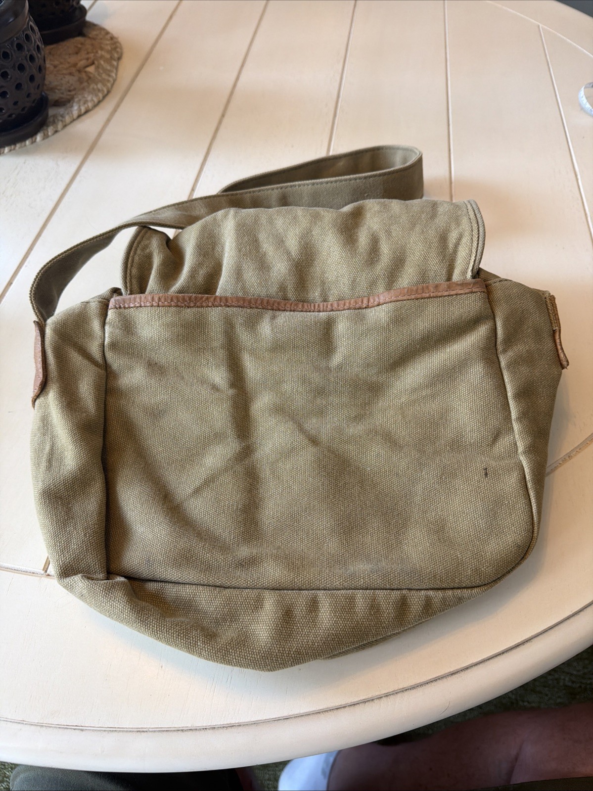 LL Bean Leather Canvas Crossbody Messenger Bag Flap Distressed Field Purse
