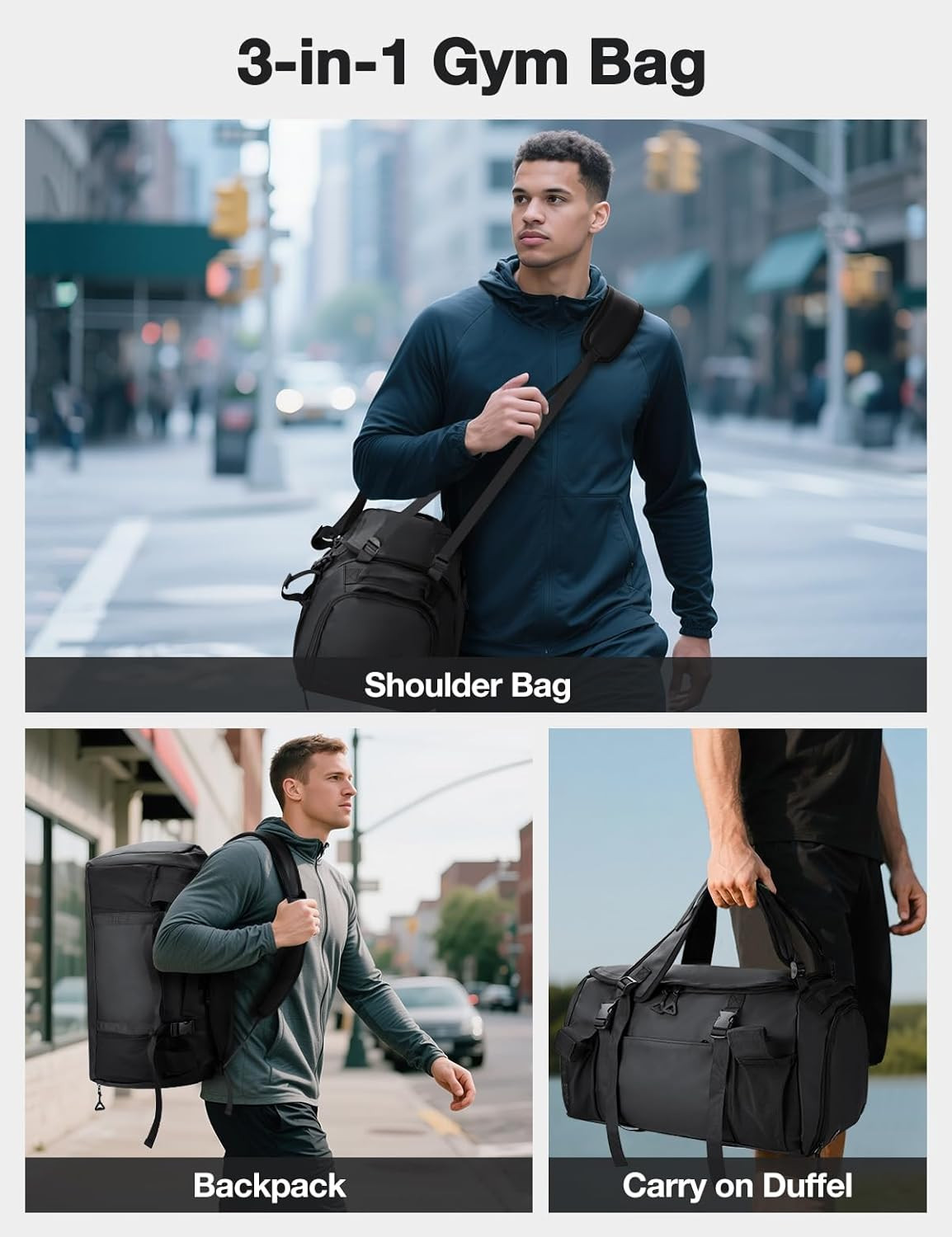 Men’s Convertible Large Gym Backpack with Water-Resistant Design and Shoe Compar