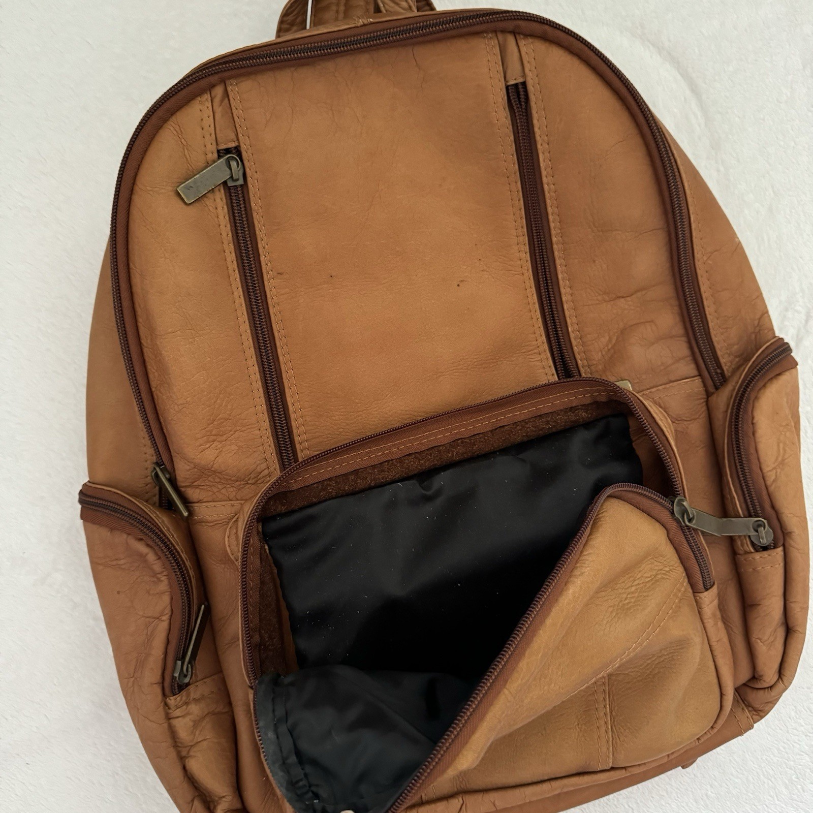Vintage Camel Brown Genuine Leather Backpack Made In Colombia Unbranded