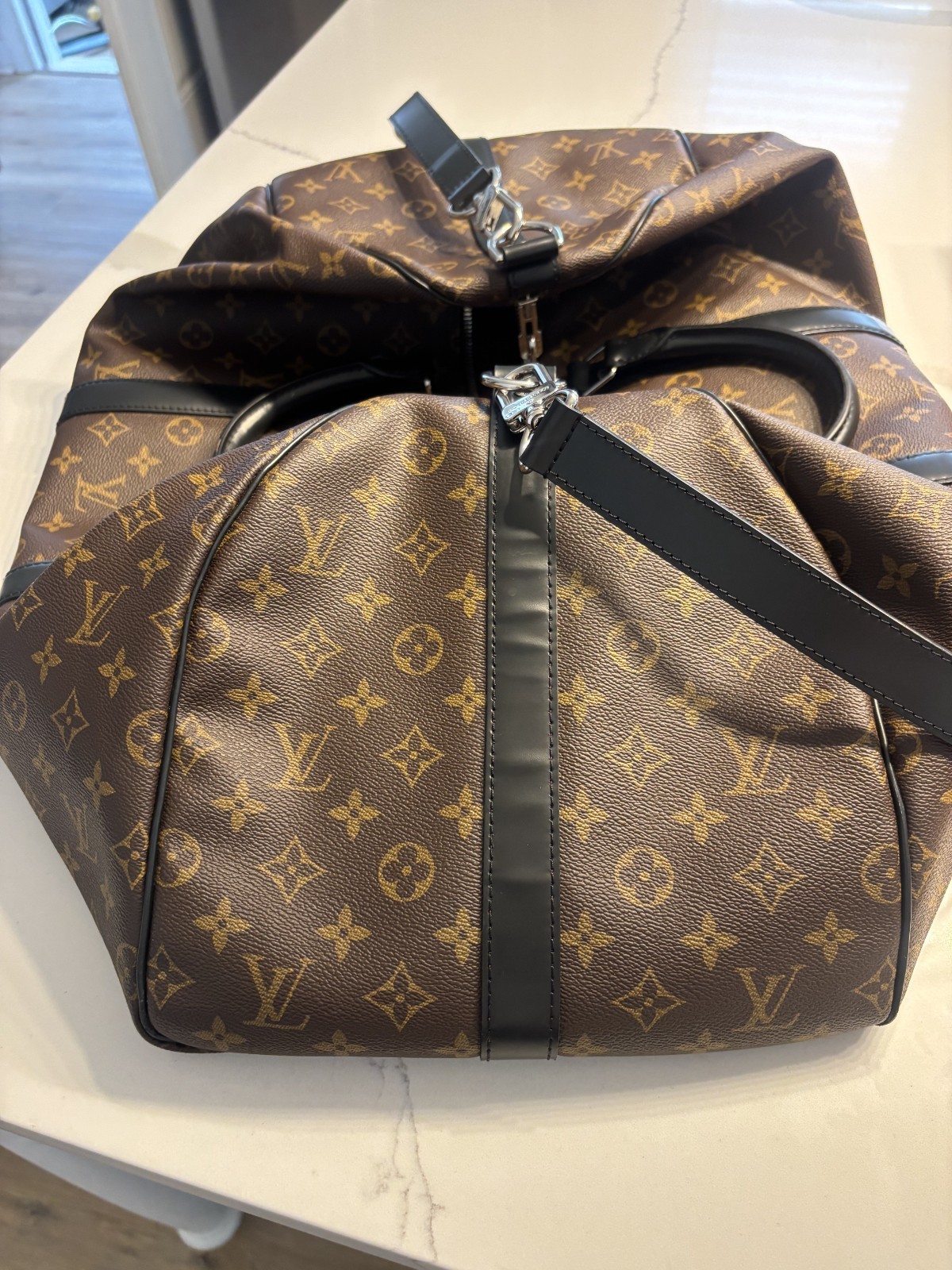 LOUIS VUITTON Keepall Bandoulière 55 in Monogram Macassar Canvas & Leather