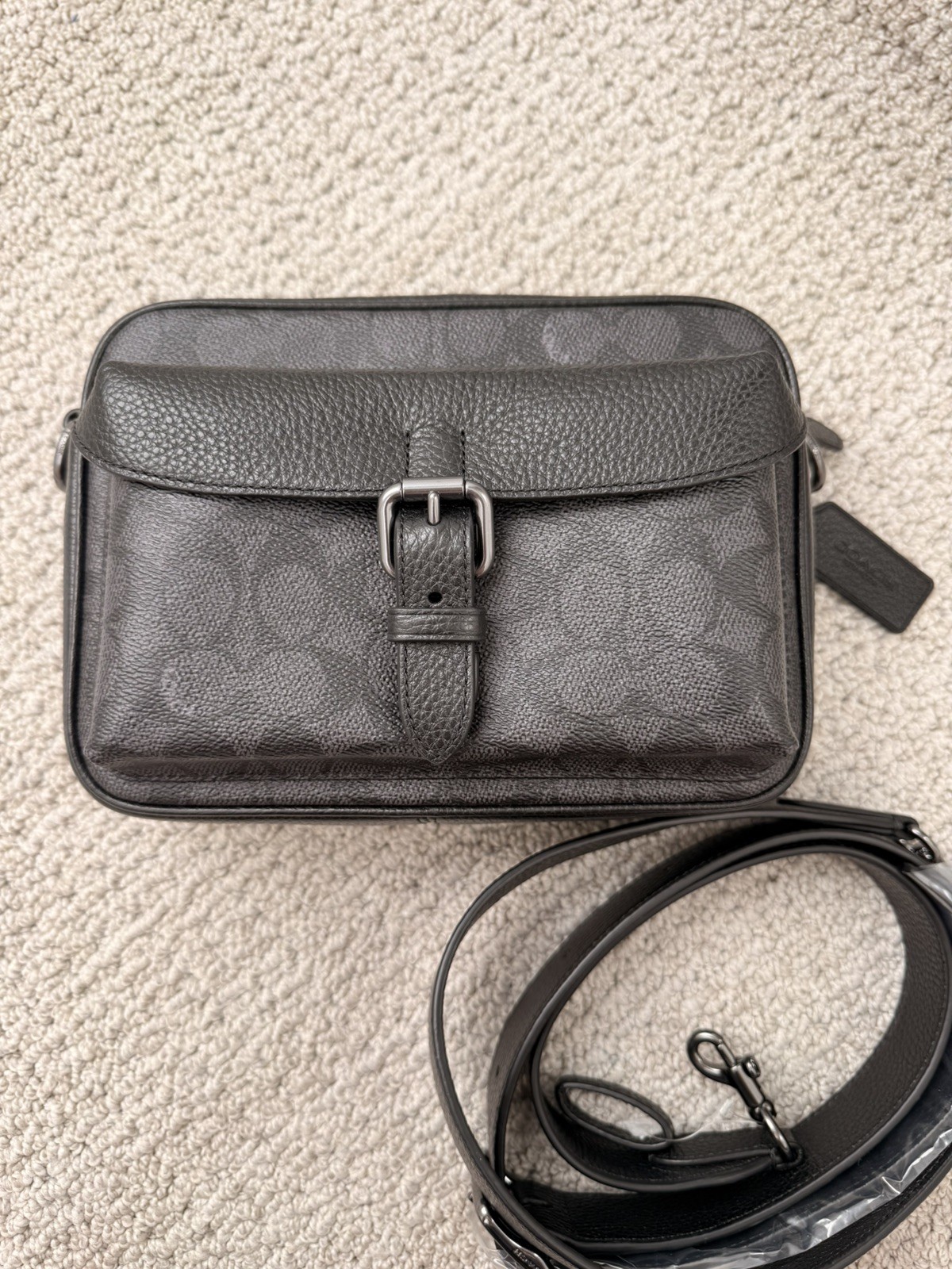 NWT 🖤 COACH MEN’S CW217 Warner Crossbody Bag In Signature Canvas Charcoal/Black