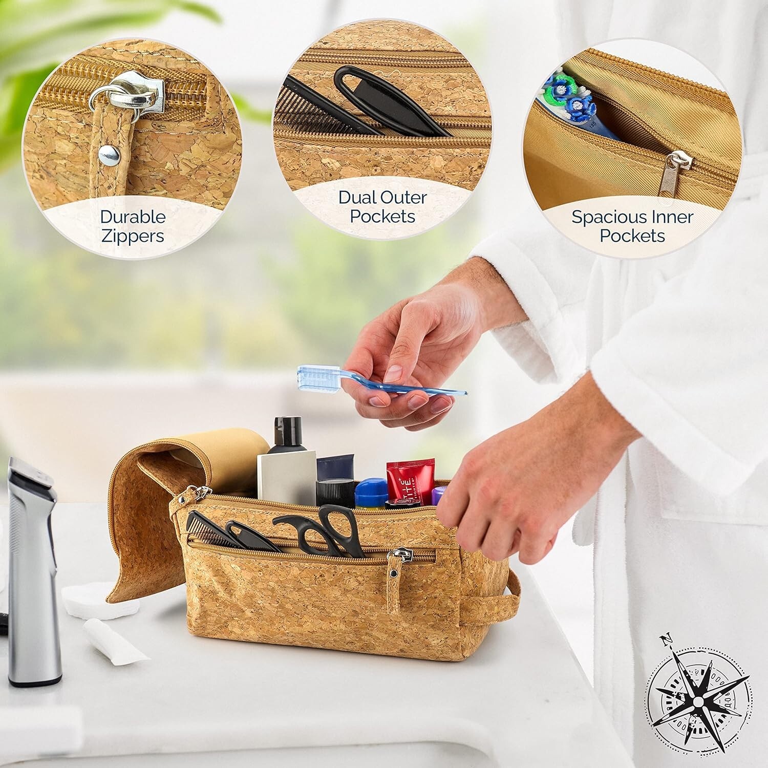 Denali Premium Cork Leather Compact Toiletry Bag.. Kit for Men..B3 – 1