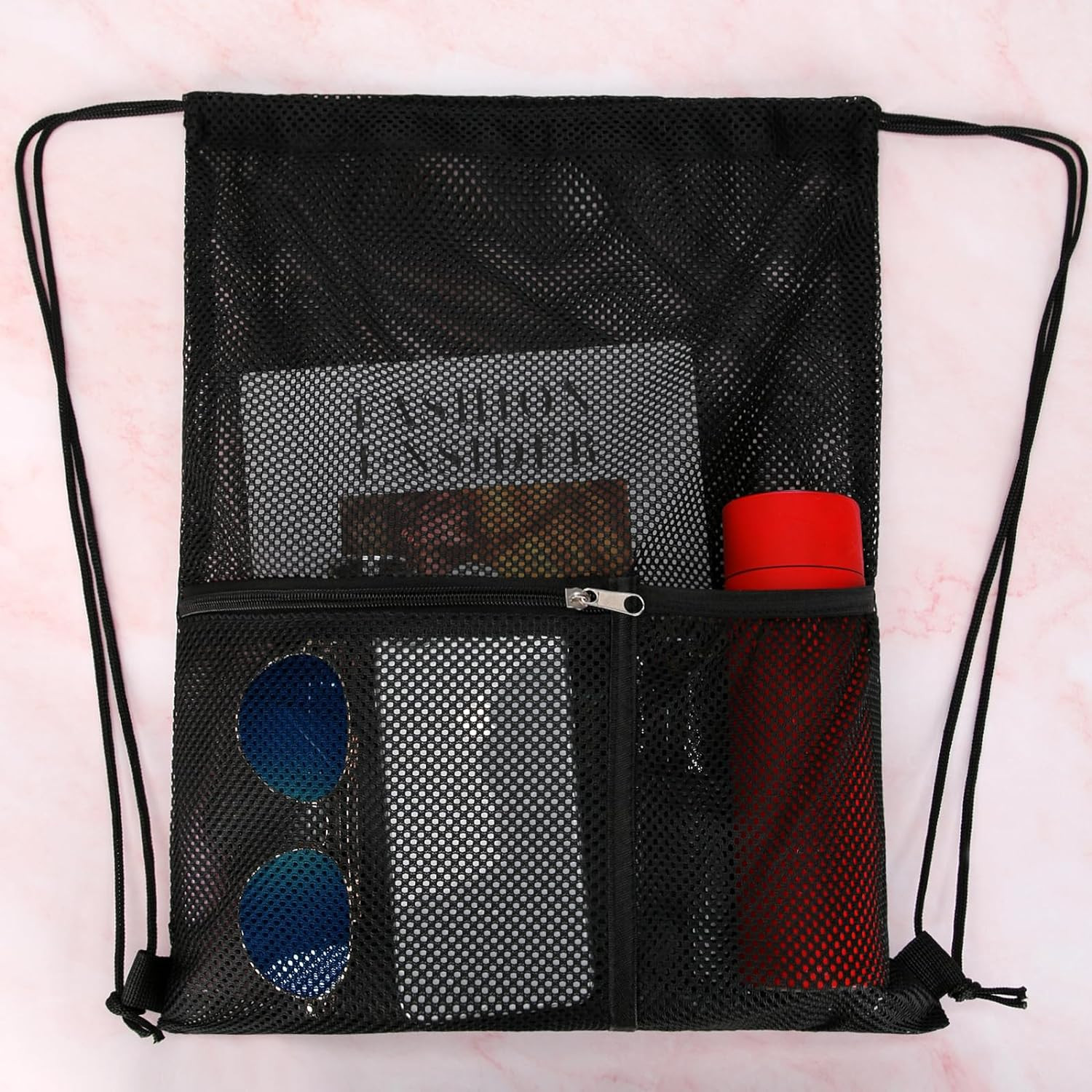 2 PACK Mesh Drawstring Backpack Bag, Multifunction Mesh Bag for Swimming, Athlet