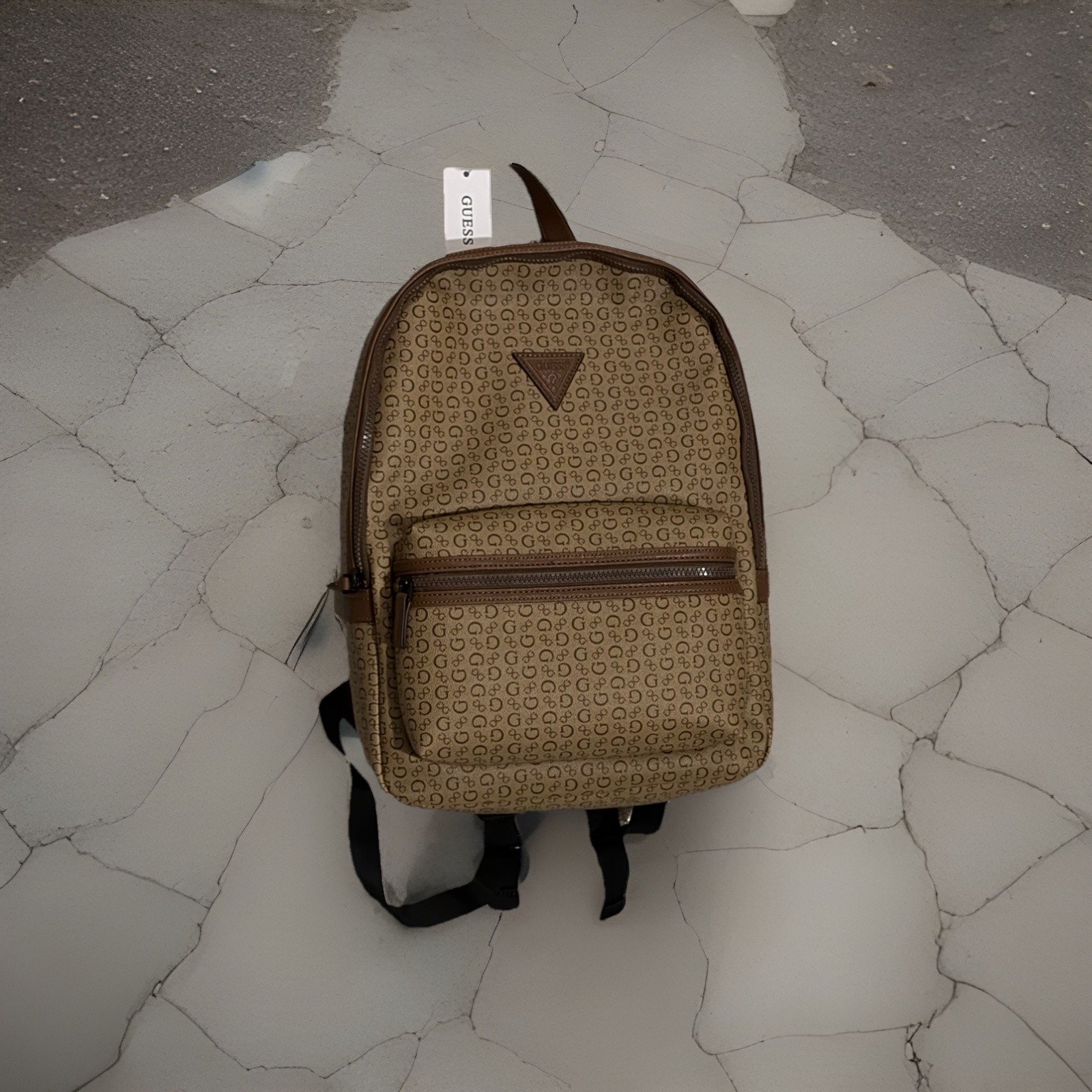 GUESS Insignia Tan- Large Backpack Travel Bag, Faux Leather NWT