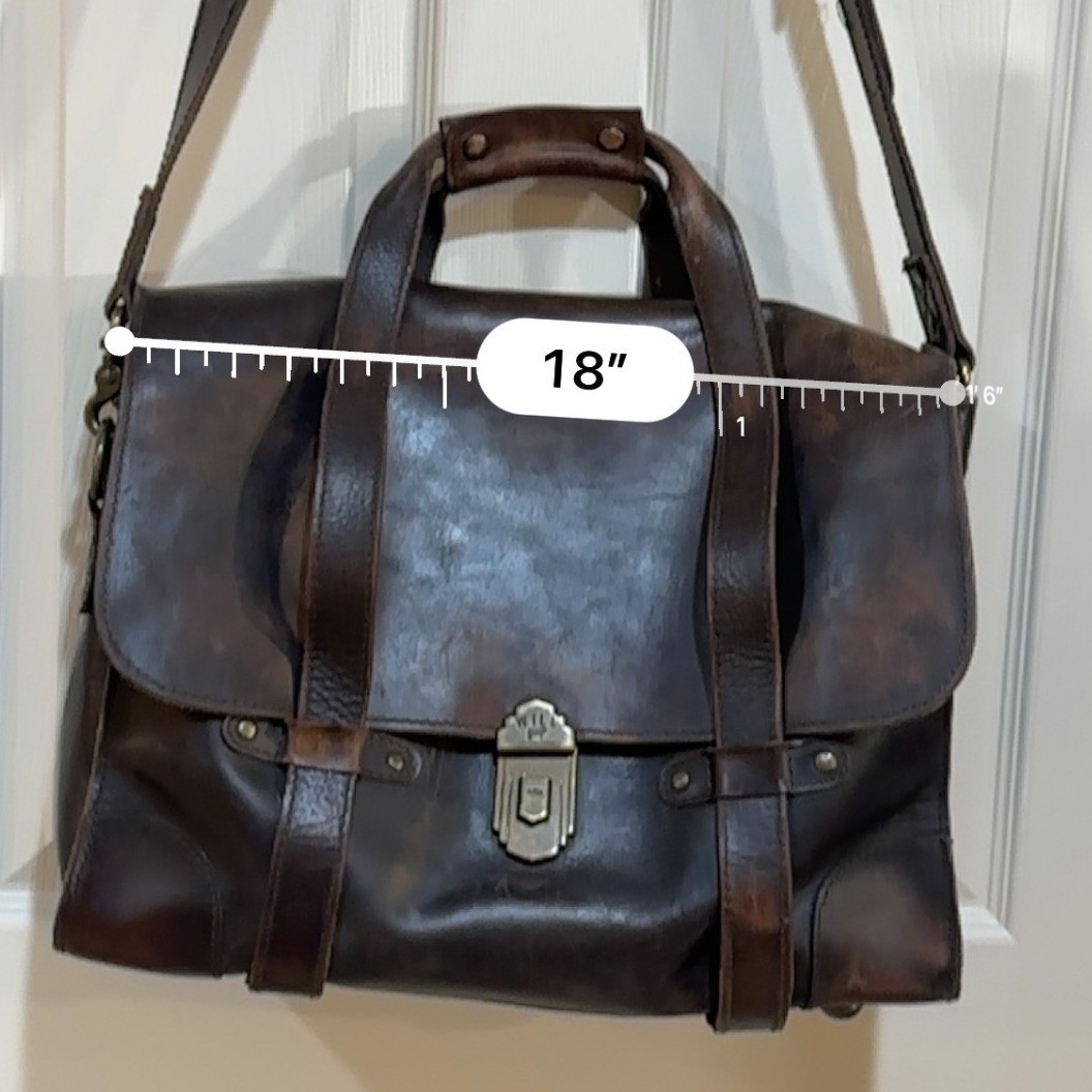 Will Leather Goods Brown Leather Messenger Bag Satchel Briefcase Brass Hardware