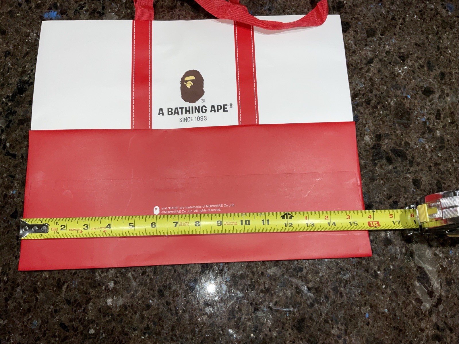 A Bathing Ape Shopping Bag, Red & White, 15.5” x 12.5” x 6.5” Free Shipping