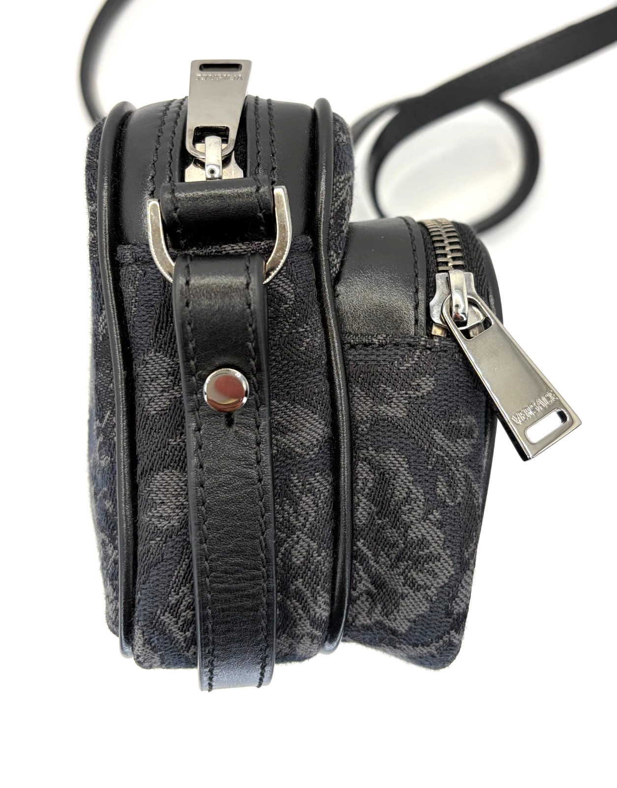 VERSACE Black Jacquard Barocco Athena Messenger Crossbody Bag Canvas Mens NWOT