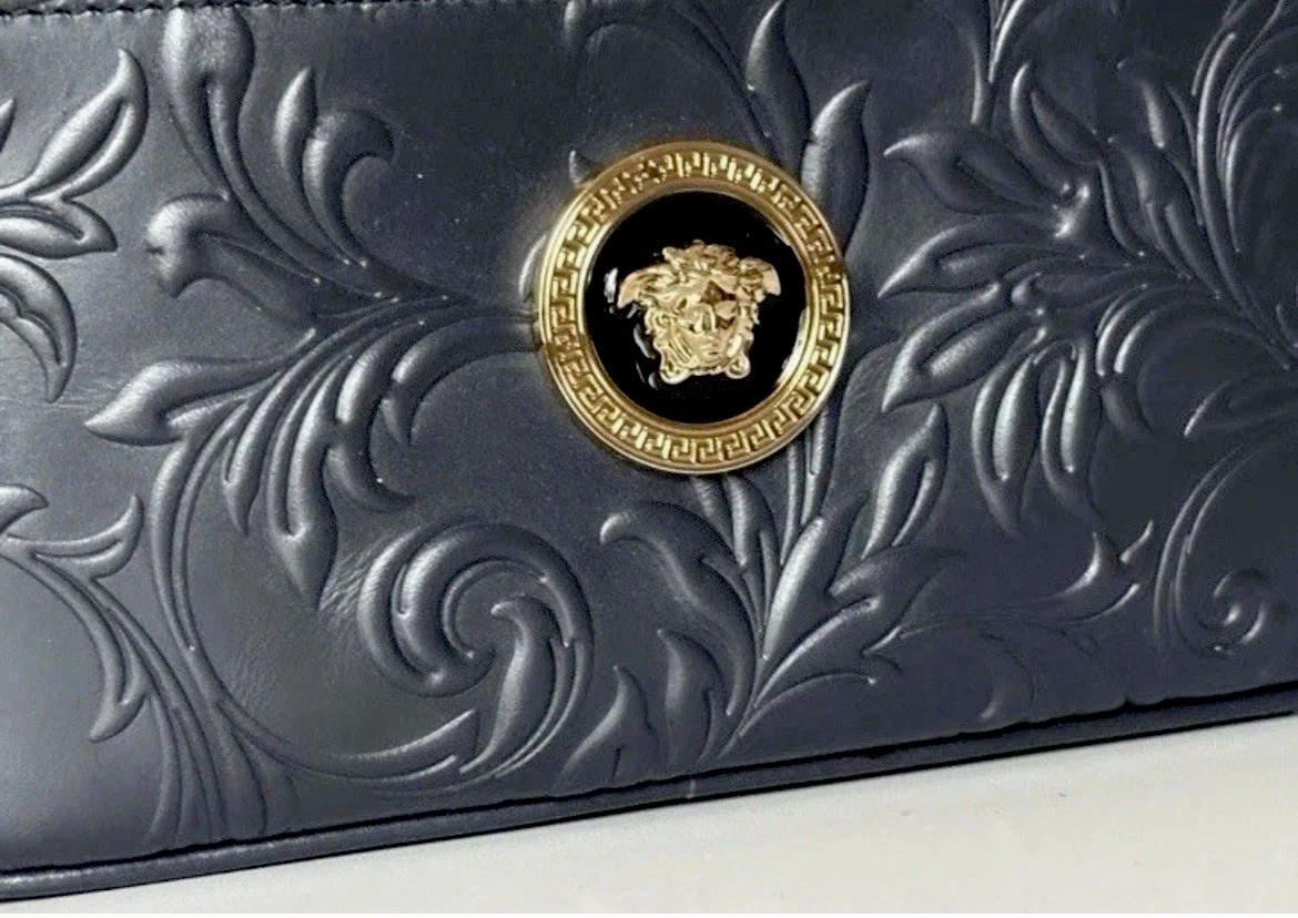 Versace Medusa Head Embossing Calf Leather Blue Crossbody Bag 1005464 IT NWT