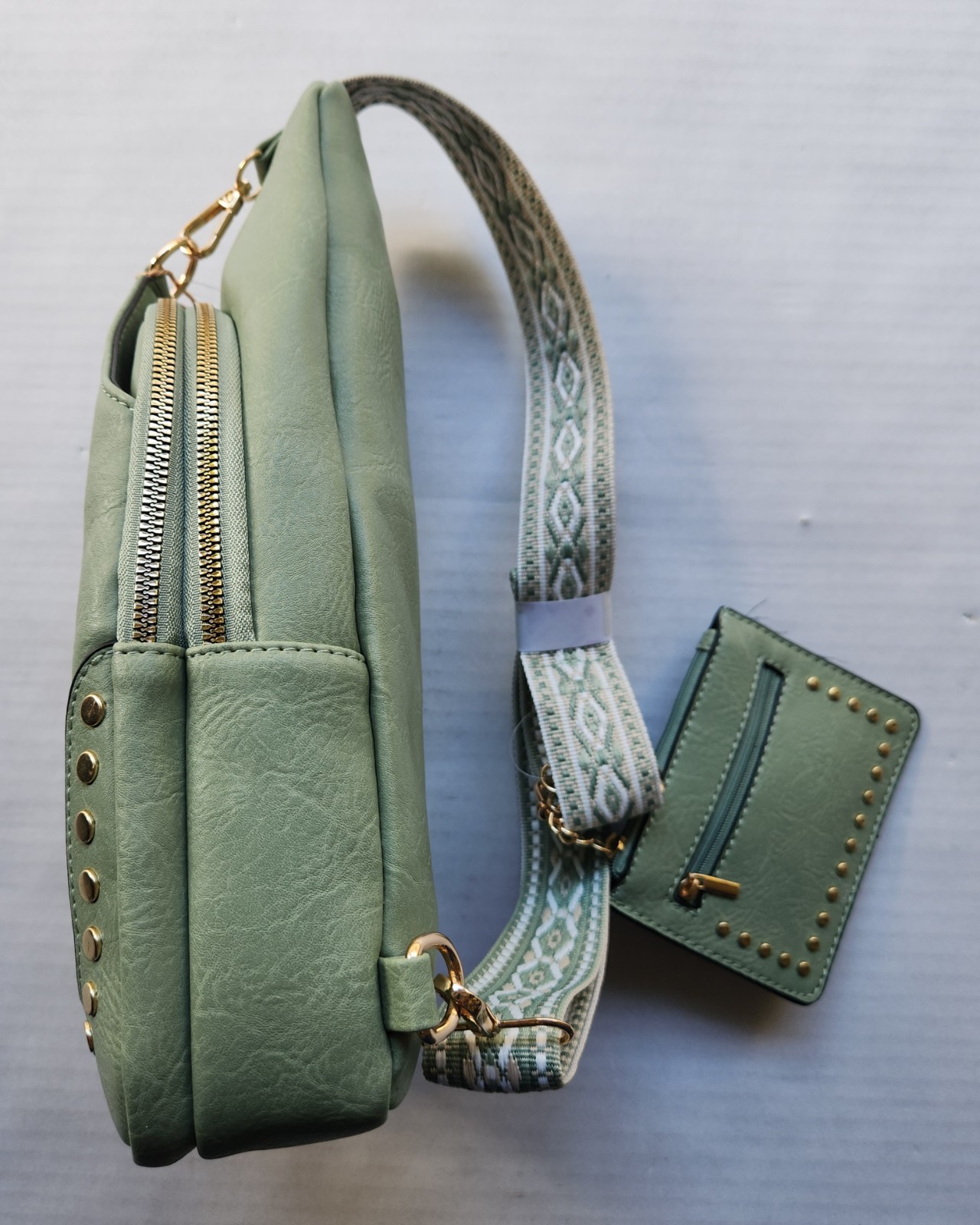 Sam & Hadley Western Light Olive Green Crossbody Sling Bag with Studded Accent