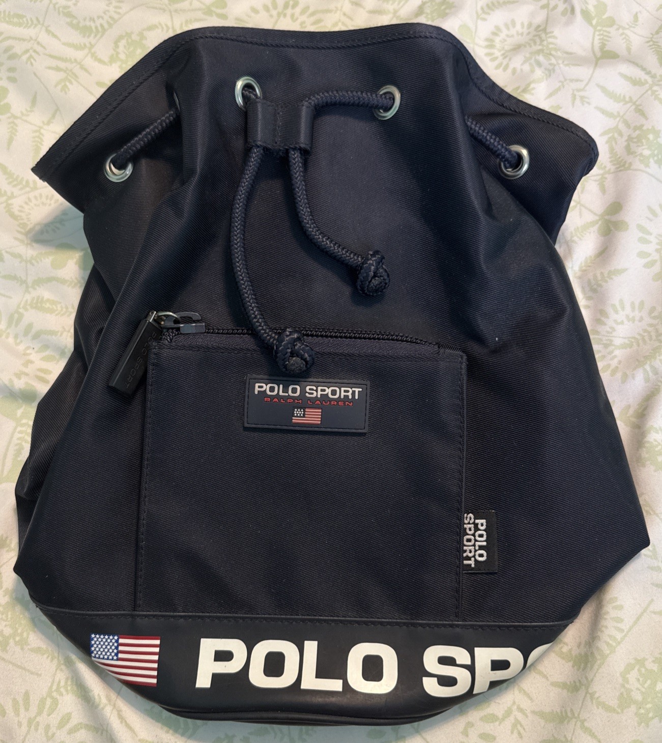 Vtg 90s Polo Sport Ralph Lauren Bucket Bag Drawstring Closure EUC Navy