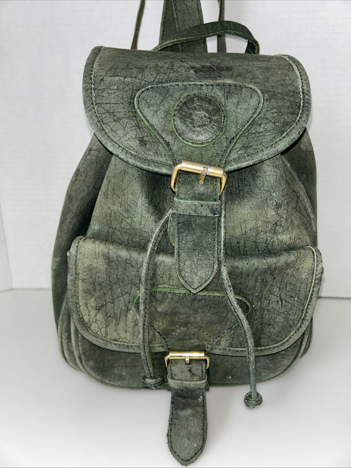 HENRY UK Unisex Drawstring Backpack Genuine Leather Color Green
