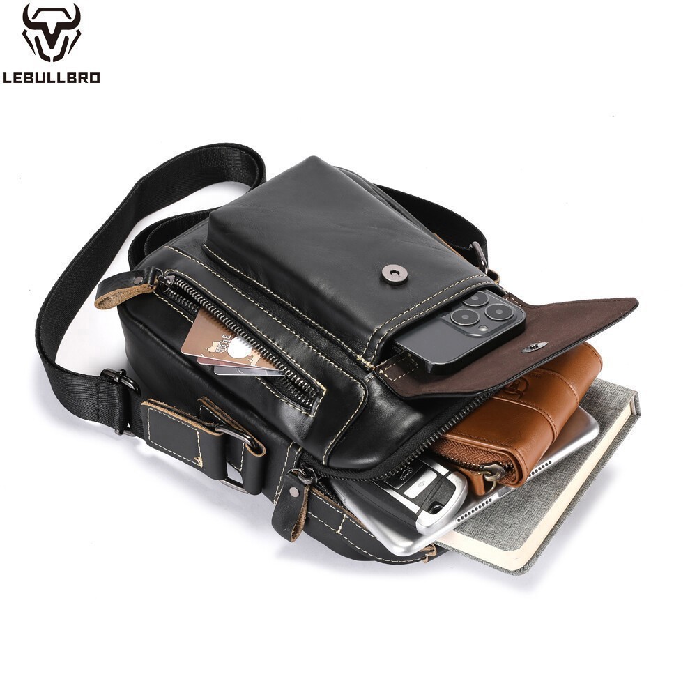 LEBULLBRO Men’s Genuine Leather Crossbody Bag Sling Bag & Shoulder Chest Bag