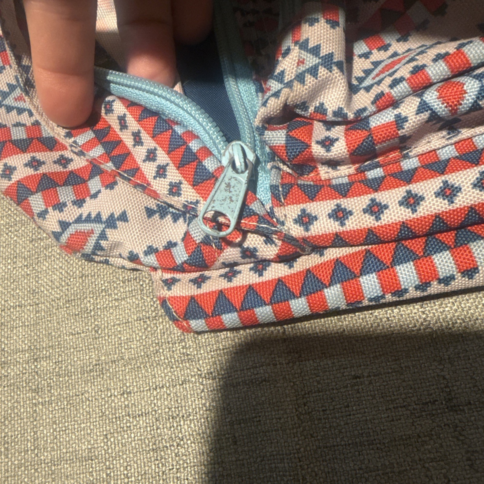 KAVU Sling Backpack Tribal Print Cotton Rope Strap Blue Red White