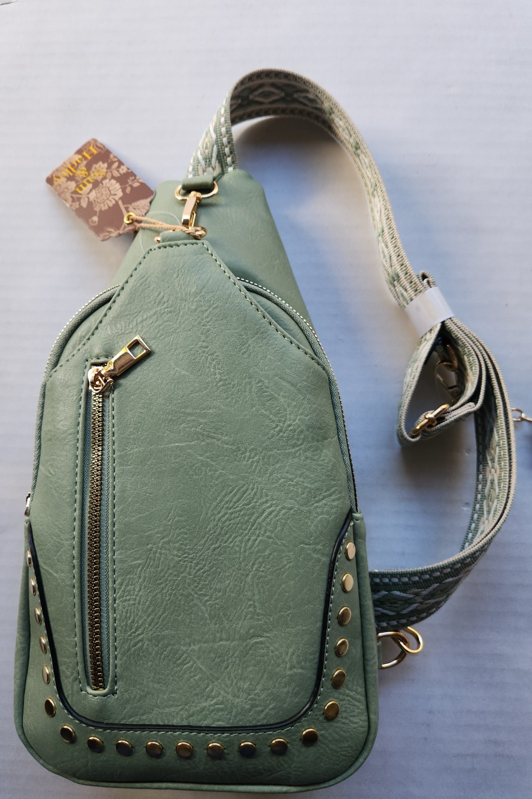 Sam & Hadley Western Light Olive Green Crossbody Sling Bag with Studded Accent