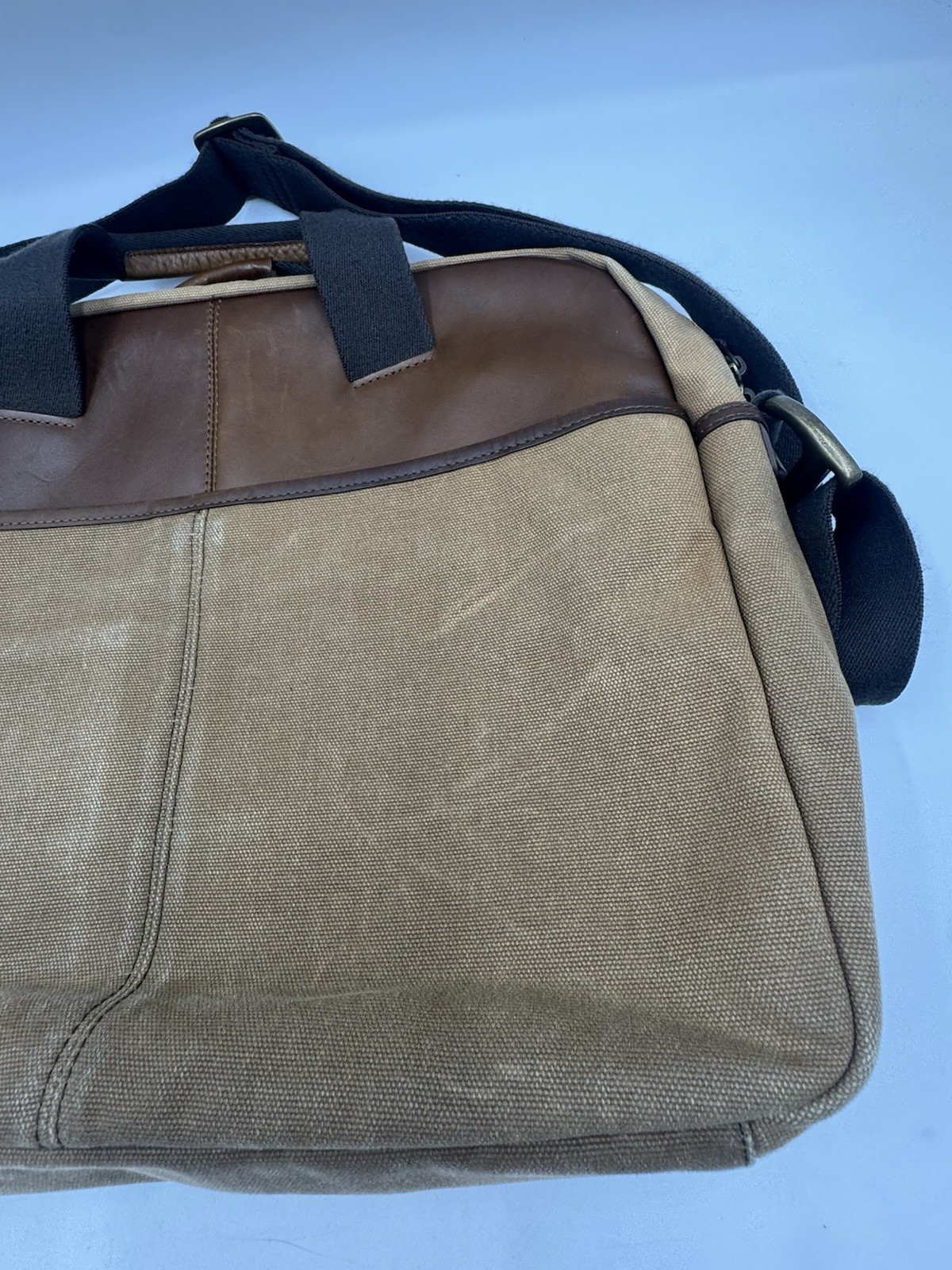 T Tech By Tumi Brown Canvas Leather Adjustable Mens Flap Crossbody Messenger Bag