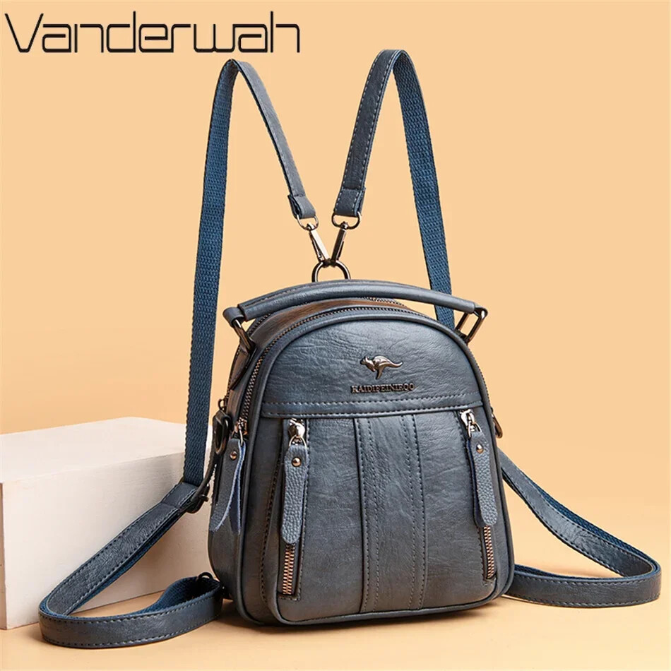 4 in 1 Leather Backpacks Multifunction Female Shoulder Bag Fashion Ladies Small
