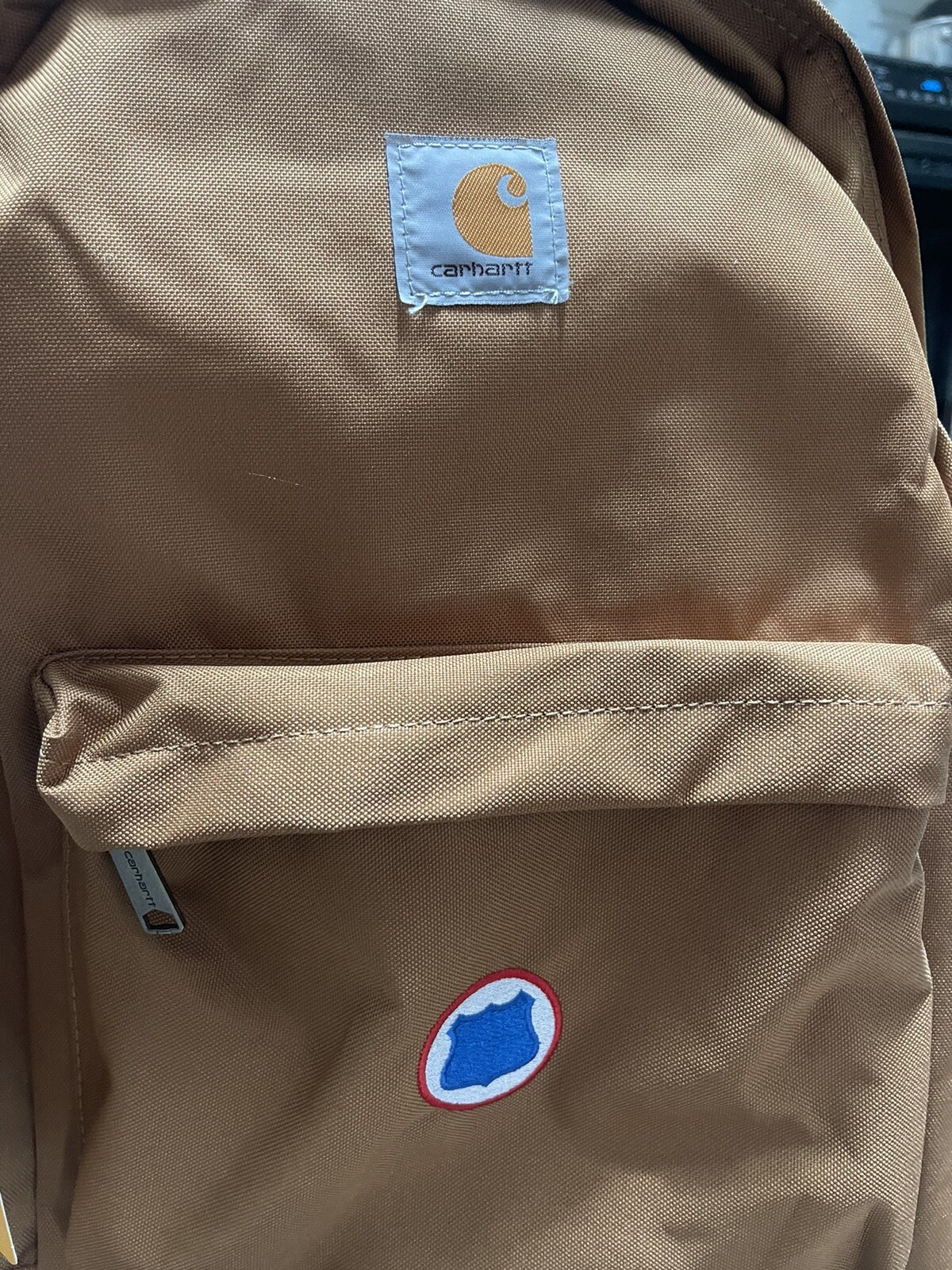 Carhartt Canvas Trade Backpack Back Pack Book Bag Laptop Blue Badge Patch