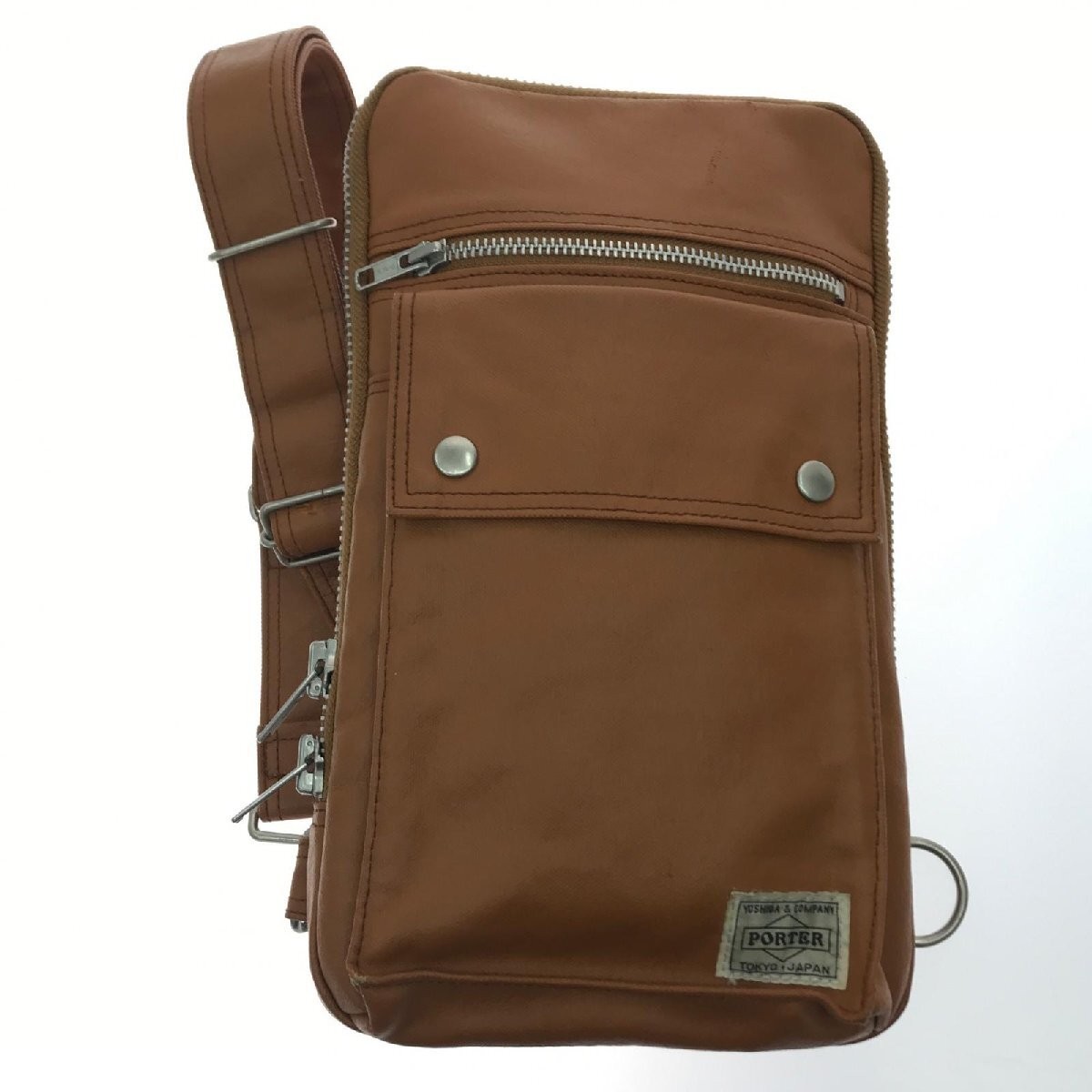 PORTER 707-06127 Body Bag Men’s Zip Closure Camel Dimensions W17cm H29cm D2cm