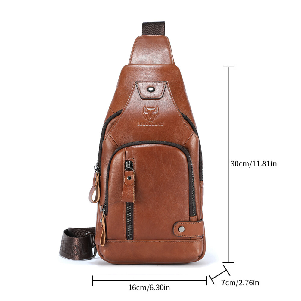Sling Backpack Cowhide Genuine Leather Chest Crossbody Shoulder Bag Real Leather