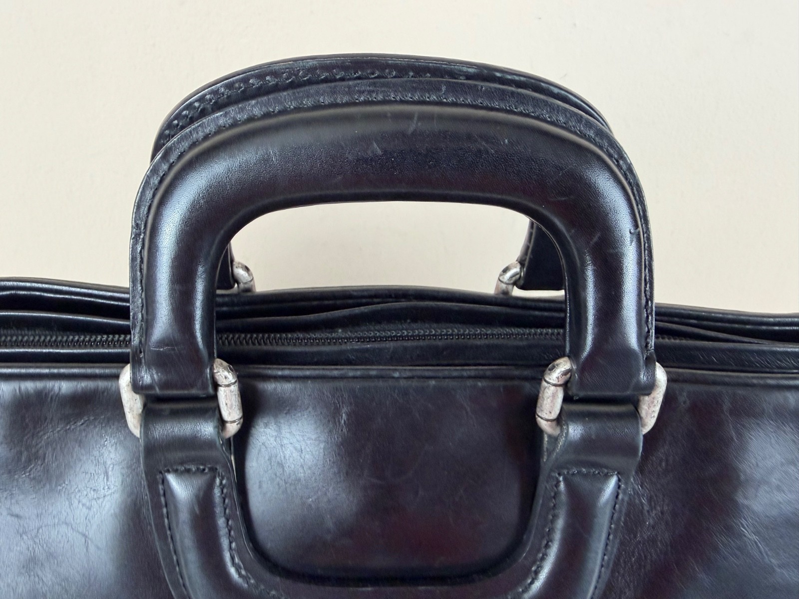 Giorgio Armani Black Leather Briefcase/Business Bag with Shoulder Strap