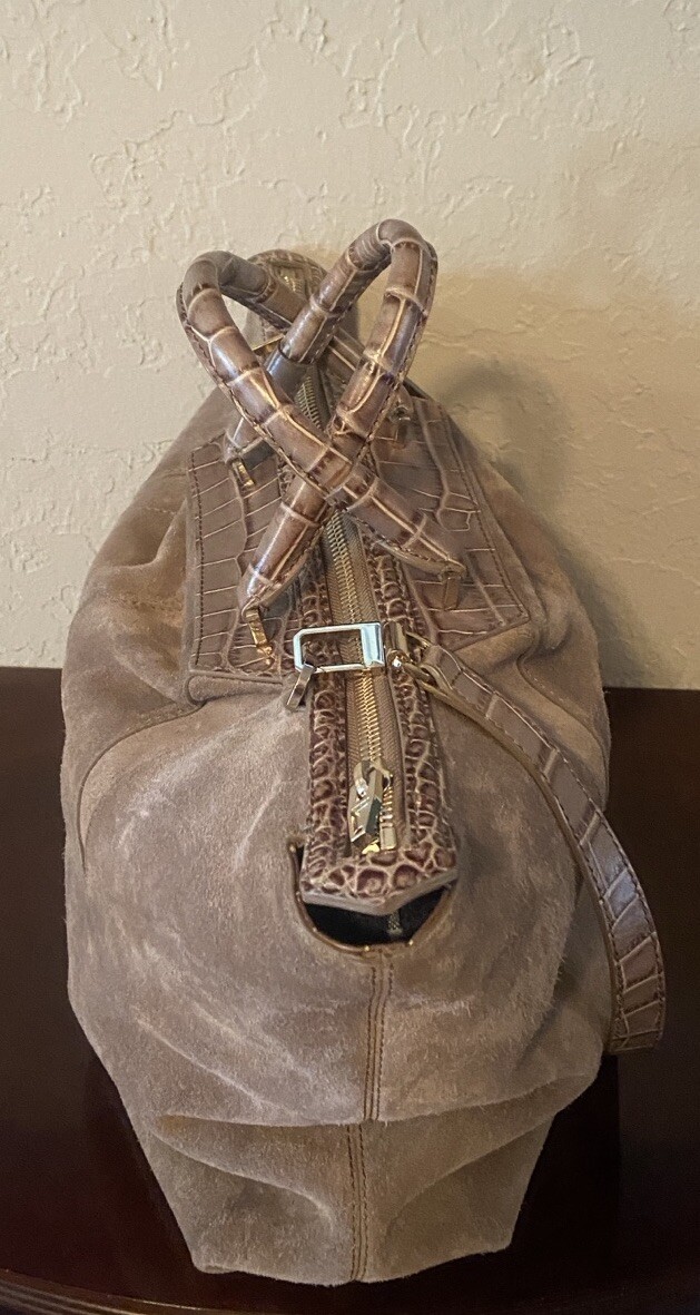 Alexander Wang Emile Grey Suede large bag animal print trim crossbody R. $1250