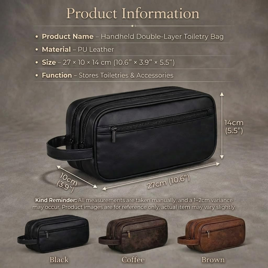 Men’S Toiletry Bag Travel Dopp Kit – Double-Deck Leather Water-Resistant Shaving