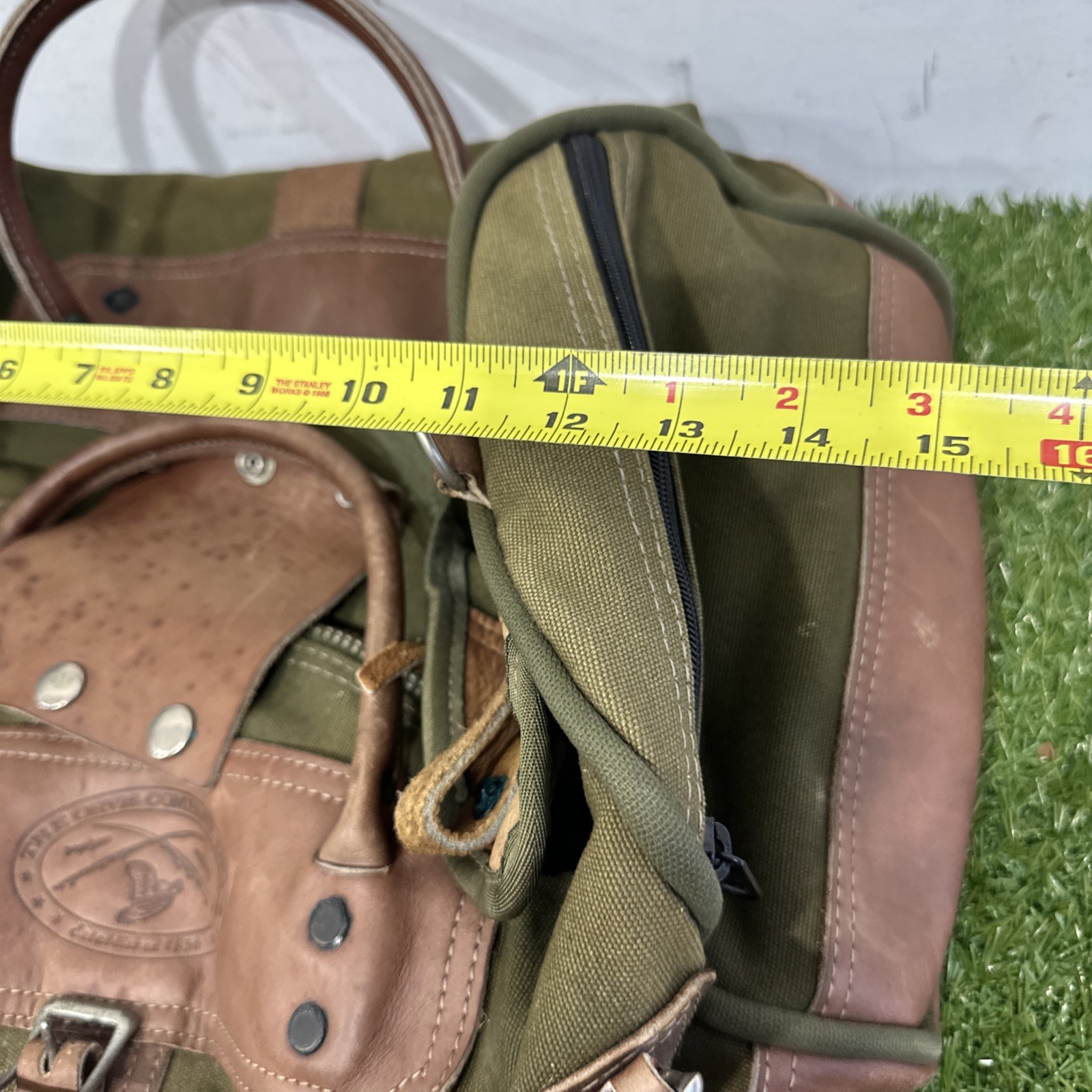 VNTG Orvis Duffle Bag Canvas Leather Green Brown Travel Weekender Luggage Large